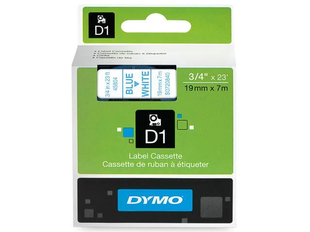 DYMO D1 Standard - Mėlyna on Baltas - 19mm etikečių juostelė Mėlyna ant balto paviršiaus