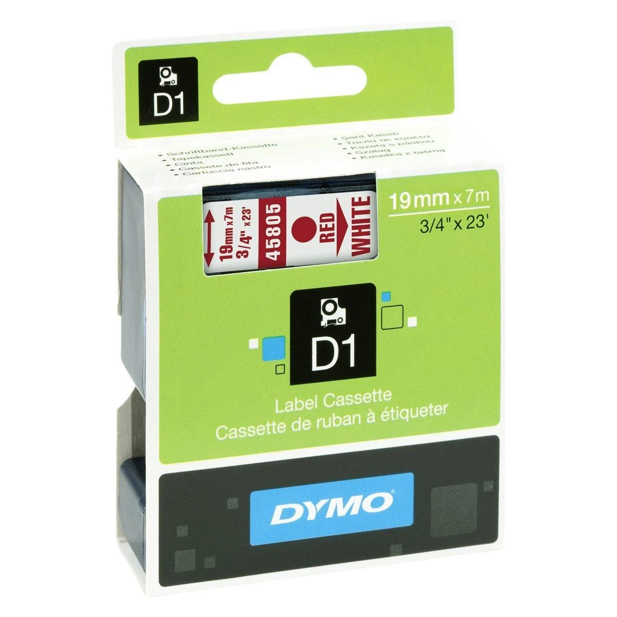 DYMO D1 ženklinimo juosta standartinė 19mm, raudona ant balto, 7 m voleliu (45805) DYMO / S0720850