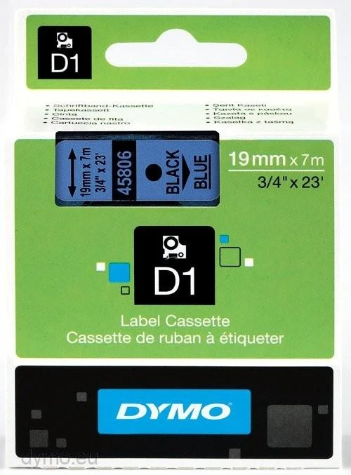 D1, prekės ženklo juosta, 19mm, juodas tekstas ant mėlynos juostos, 7m - 45806 DYMO / S0720860
