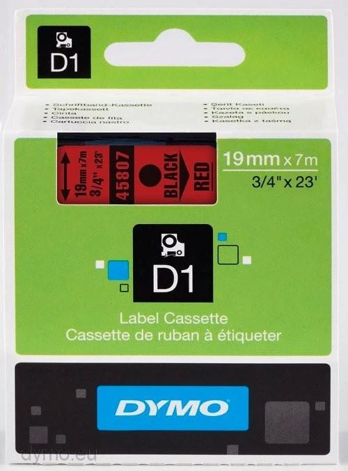 Juostelė DYMO D1 19mm. x 7m, Juodai ant Raudono