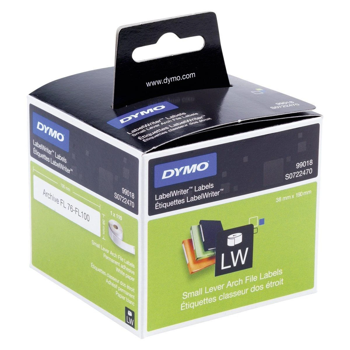LabelWriter“ baltos kartotinės etiketės, 38x190mm, 1 pakuotė (110 vnt.) DYMO / S0722470