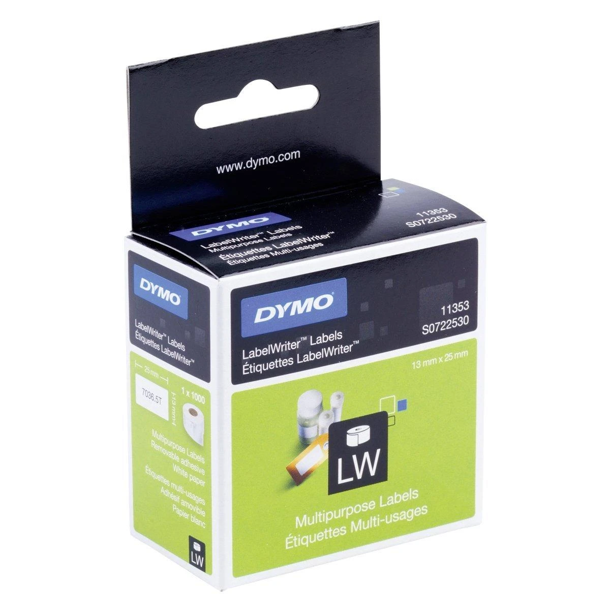 DYMO LW - Multi-Purpose Labels - 13 x 25 mm - S0722530 Balta Lipni spausdintuvo etiketė