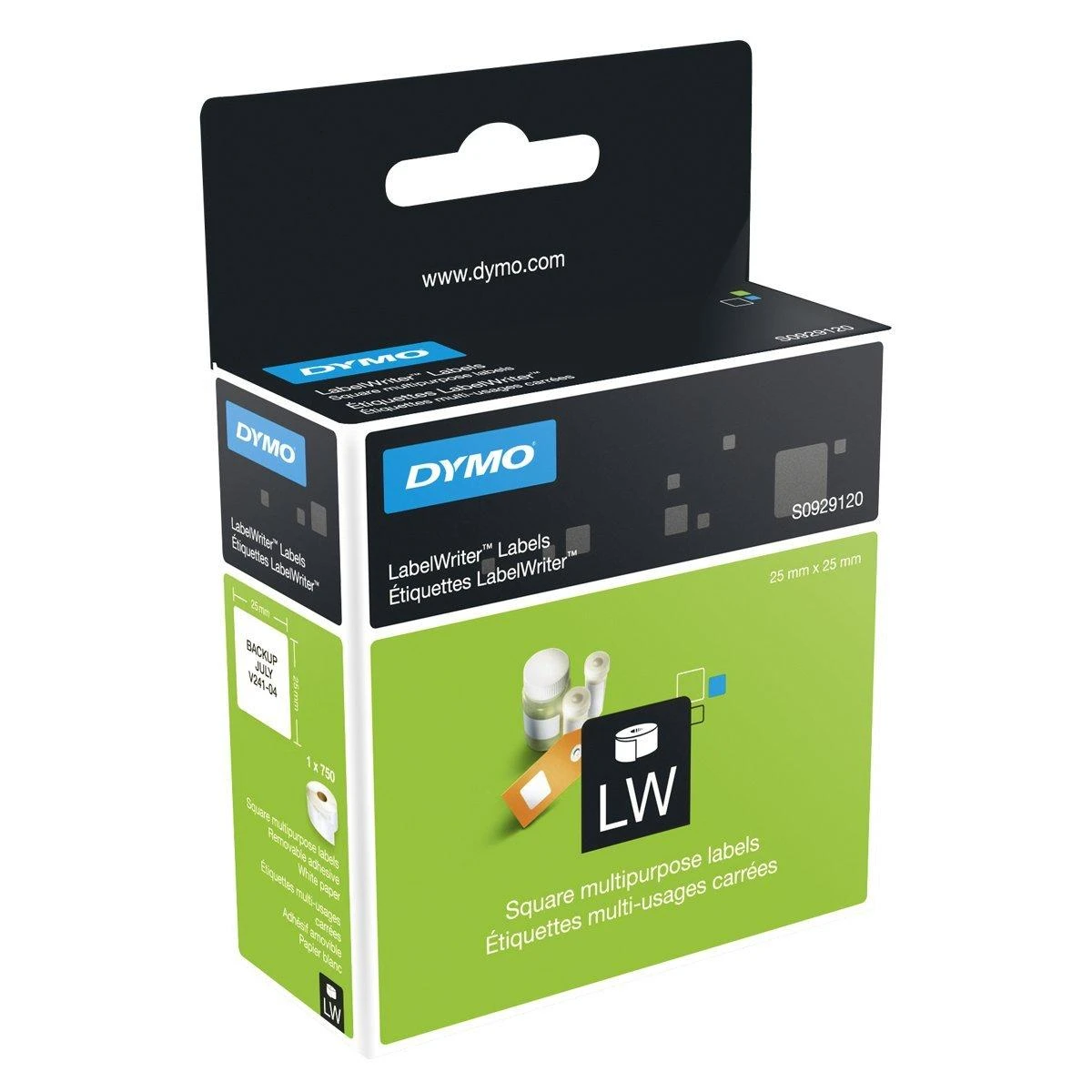 DYMO LabelWriter kvadratinės universalios etiketės, 25x25mm, 750vnt, baltas S0929120