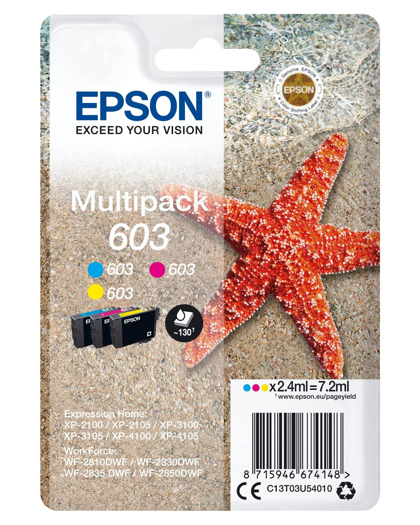 Epson C13T03U54010 rašalo kasetė Originalus Žydras, Rausvai raudona, Geltona 1 vnt