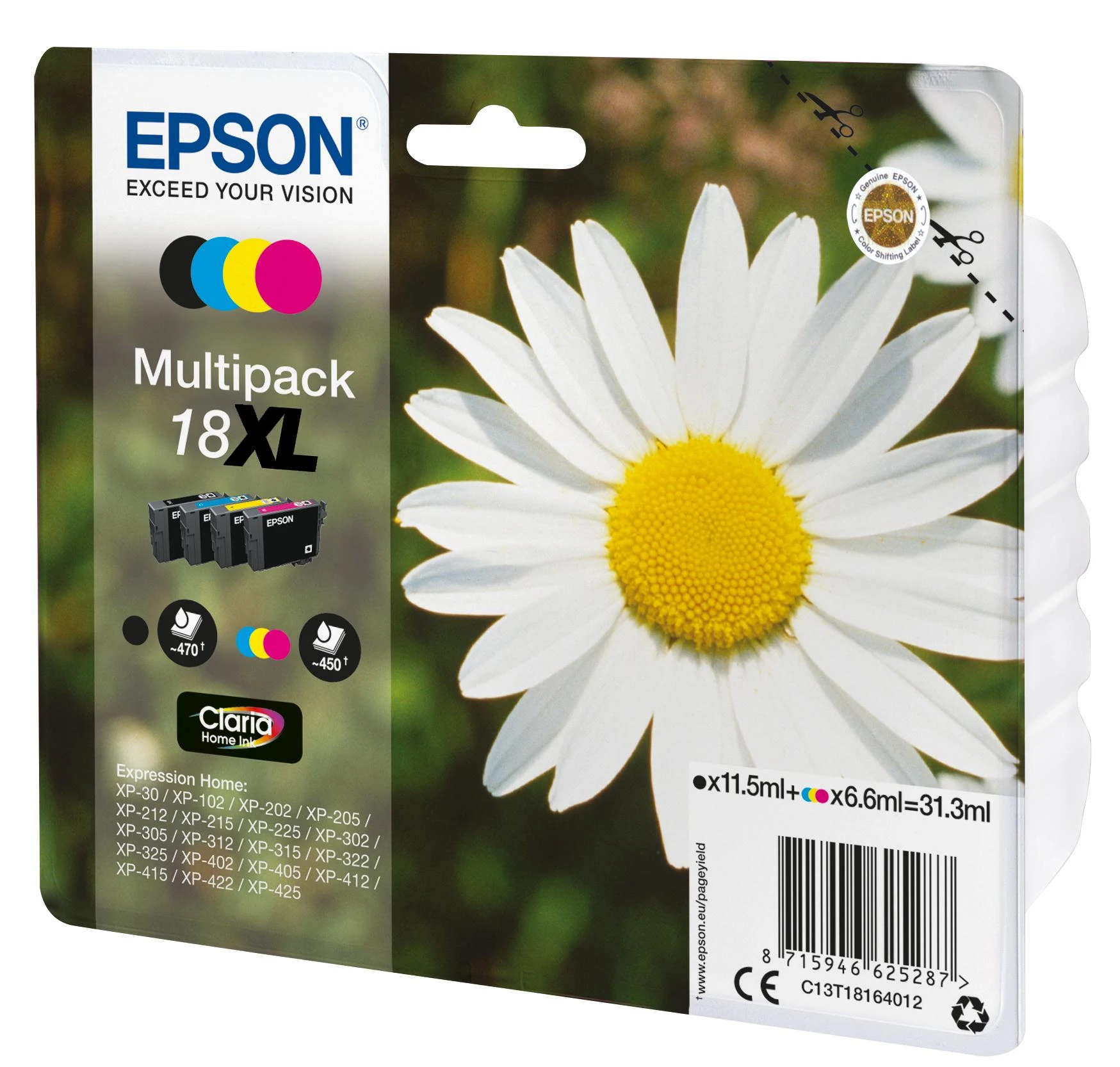 Epson Daisy C13T18164022 rašalo kasetė Originalus Juoda, Žydras, Rausvai raudona, Geltona 1 vnt