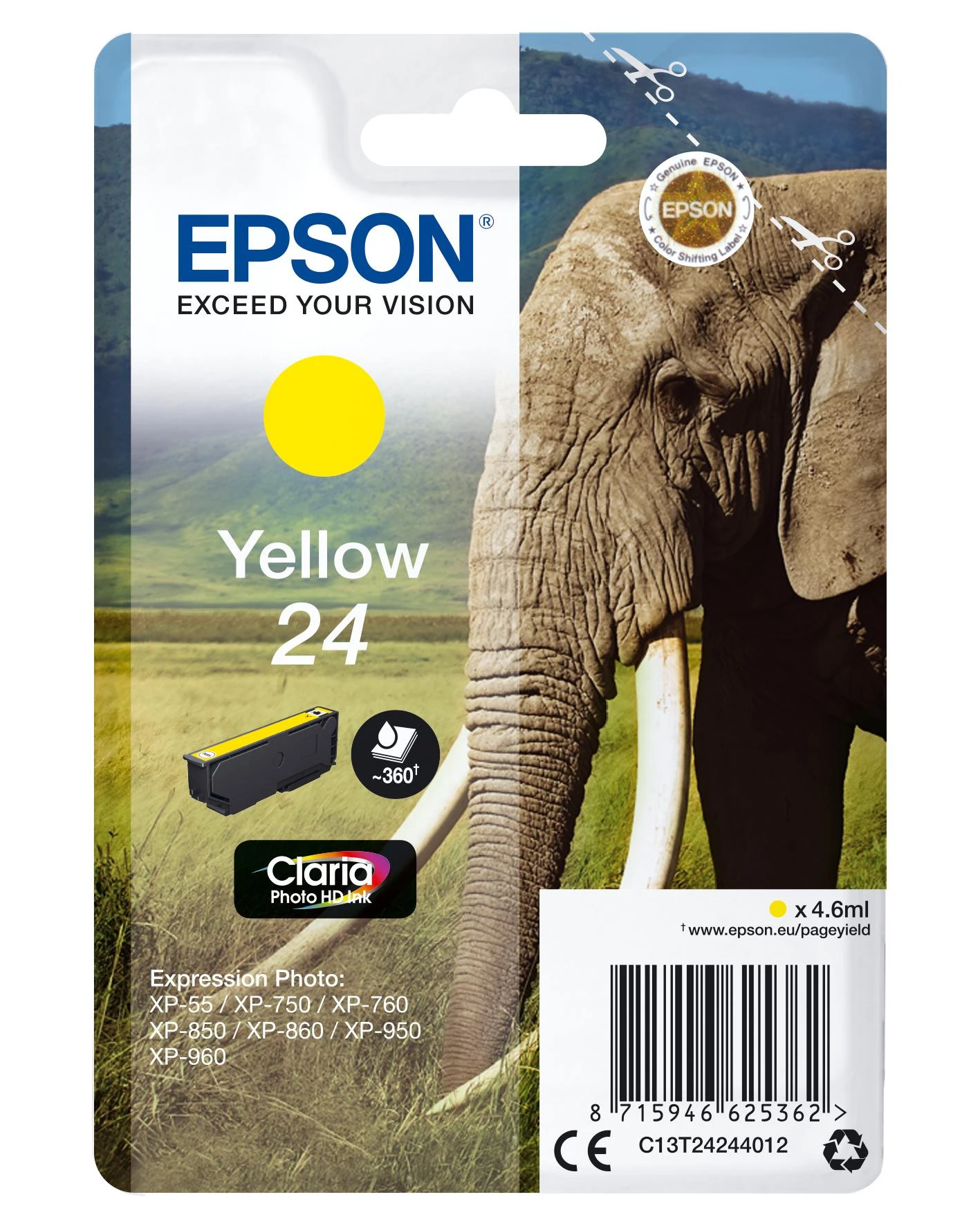 Epson Elephant C13T24244012 rašalo kasetė Originalus Geltona 1 vnt