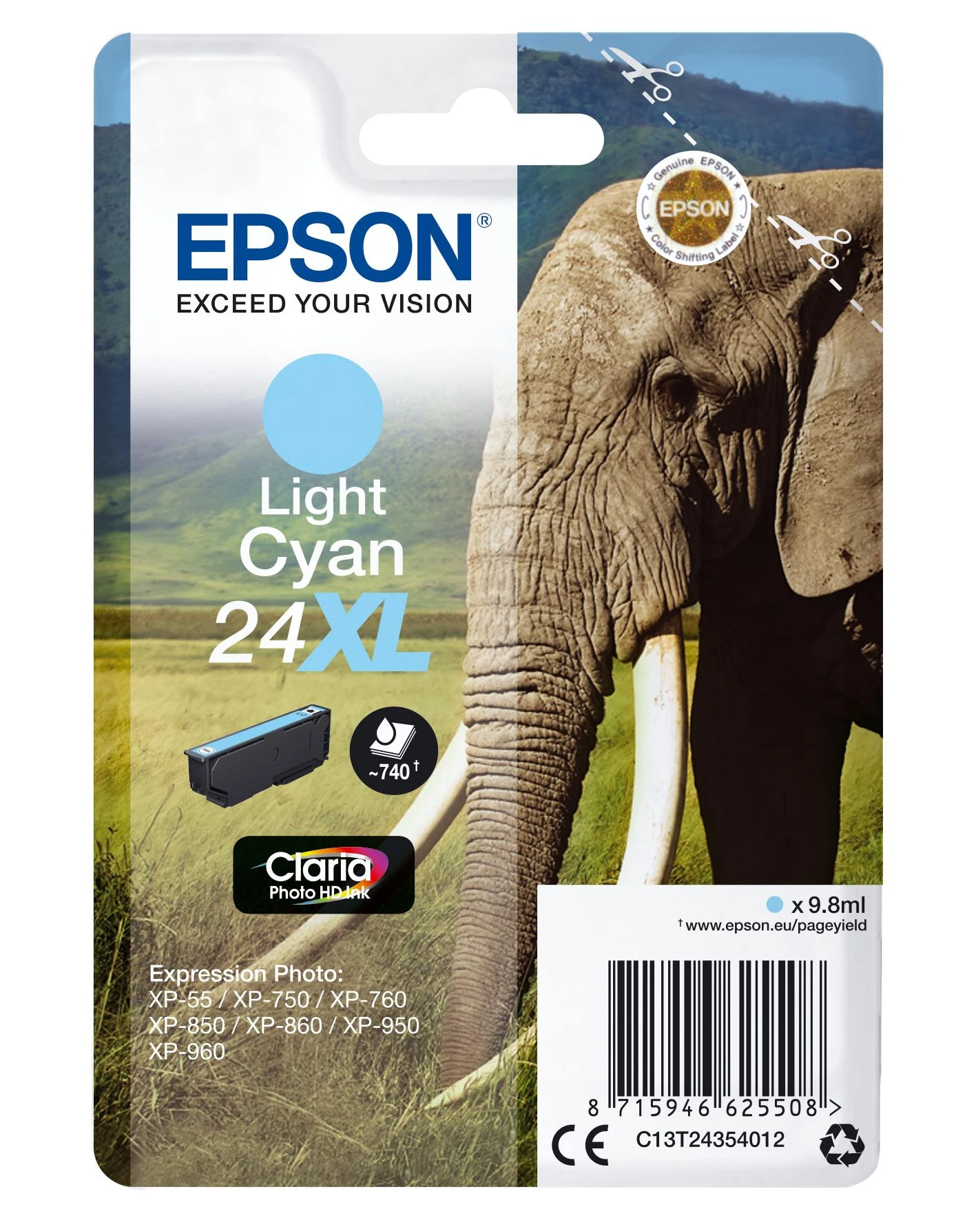 Epson Elephant C13T24354012 rašalo kasetė Originalus Šviesus Cyan 1 vnt