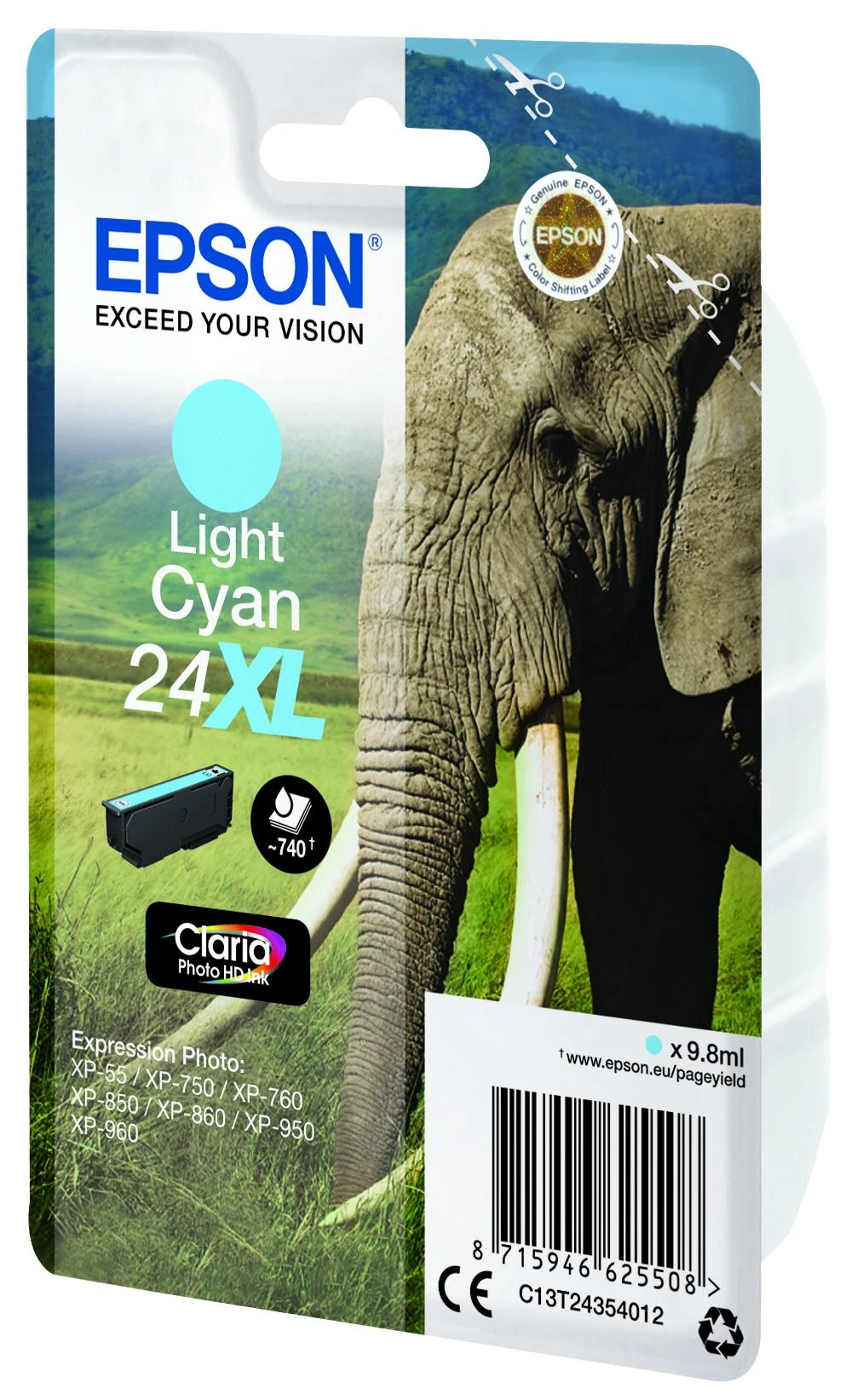 Epson Elephant C13T24354012 rašalo kasetė Originalus Šviesus Cyan 1 vnt