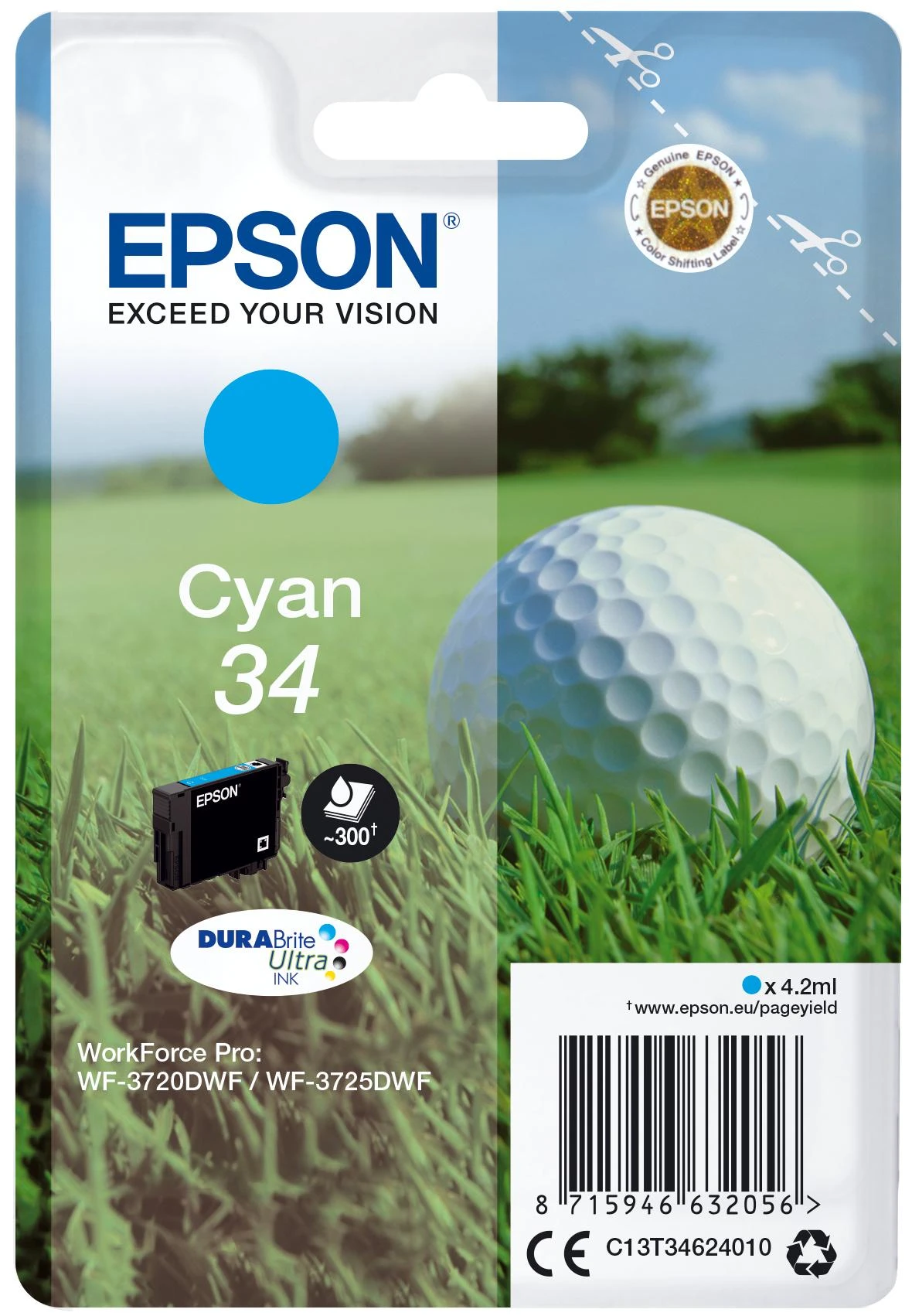Epson Golf ball C13T34624010 rašalo kasetė Originalus Žydras 1 vnt