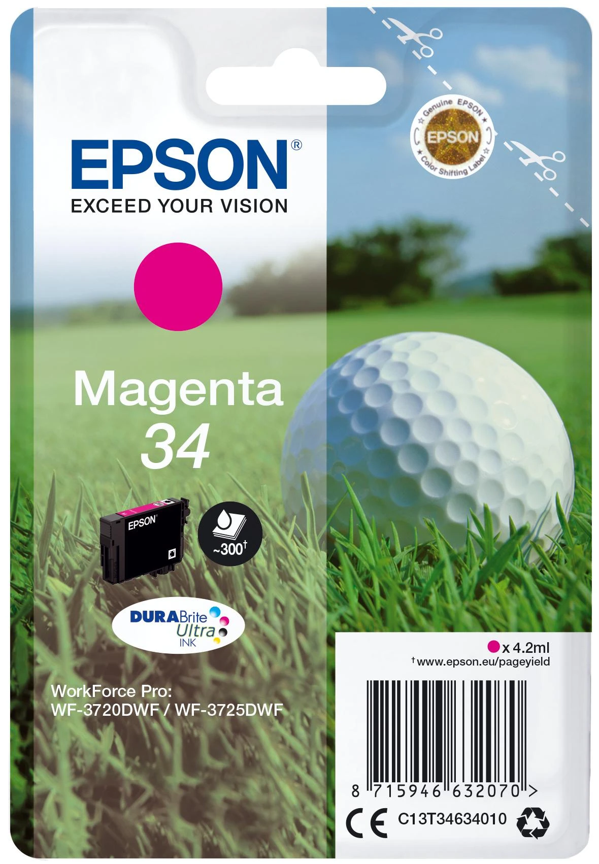 Epson Golf ball C13T34634010 rašalo kasetė Originalus Rausvai raudona 1 vnt