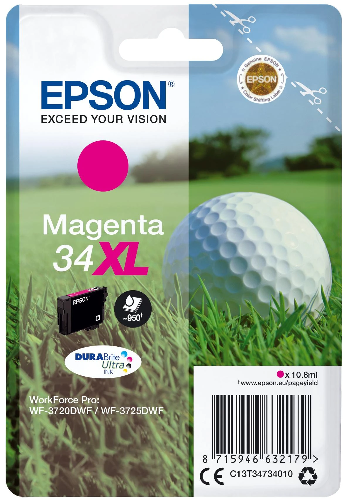 Epson Golf ball C13T34734010 rašalo kasetė Originalus Rausvai raudona 1 vnt