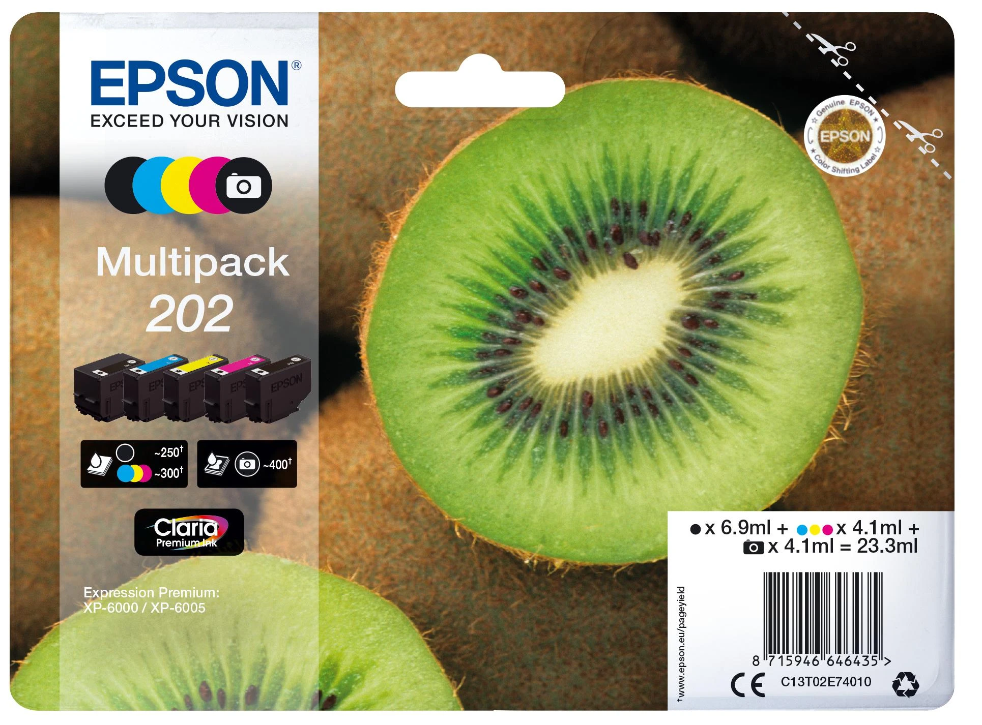 Epson Kiwi 202 Originalus Juoda, Žydras, Rausvai raudona, Foto juoda, Geltona 1 vnt