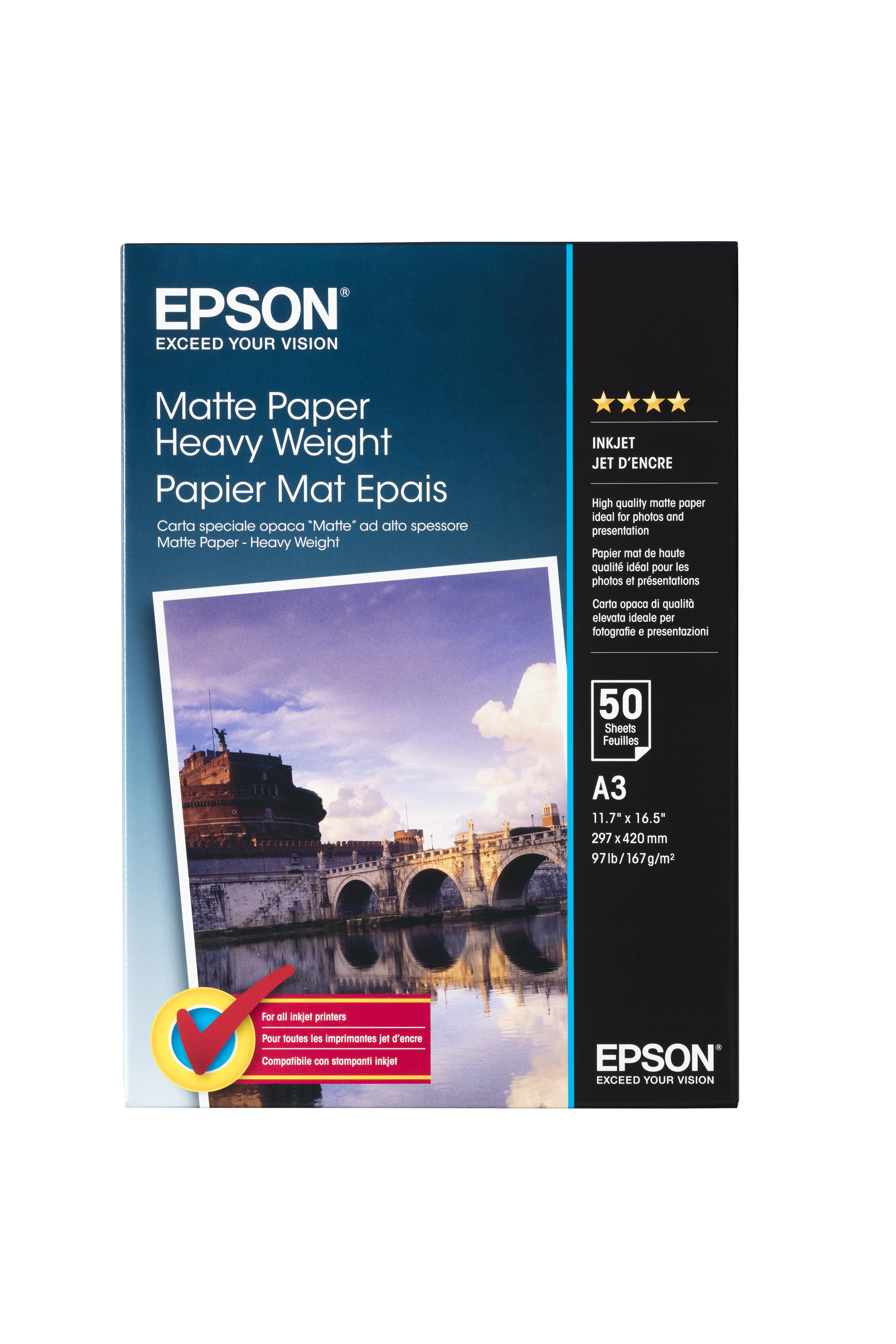 Epson matinis popierius, didelis svoris, DIN A3, 167 g/m², 50 lapų