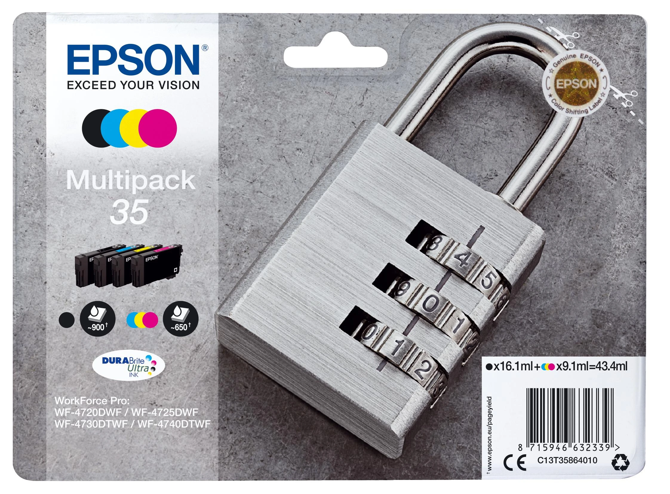 Epson Padlock C13T35864010 rašalo kasetė Originalus Juoda, Žydras, Rausvai raudona, Geltona 1 vnt