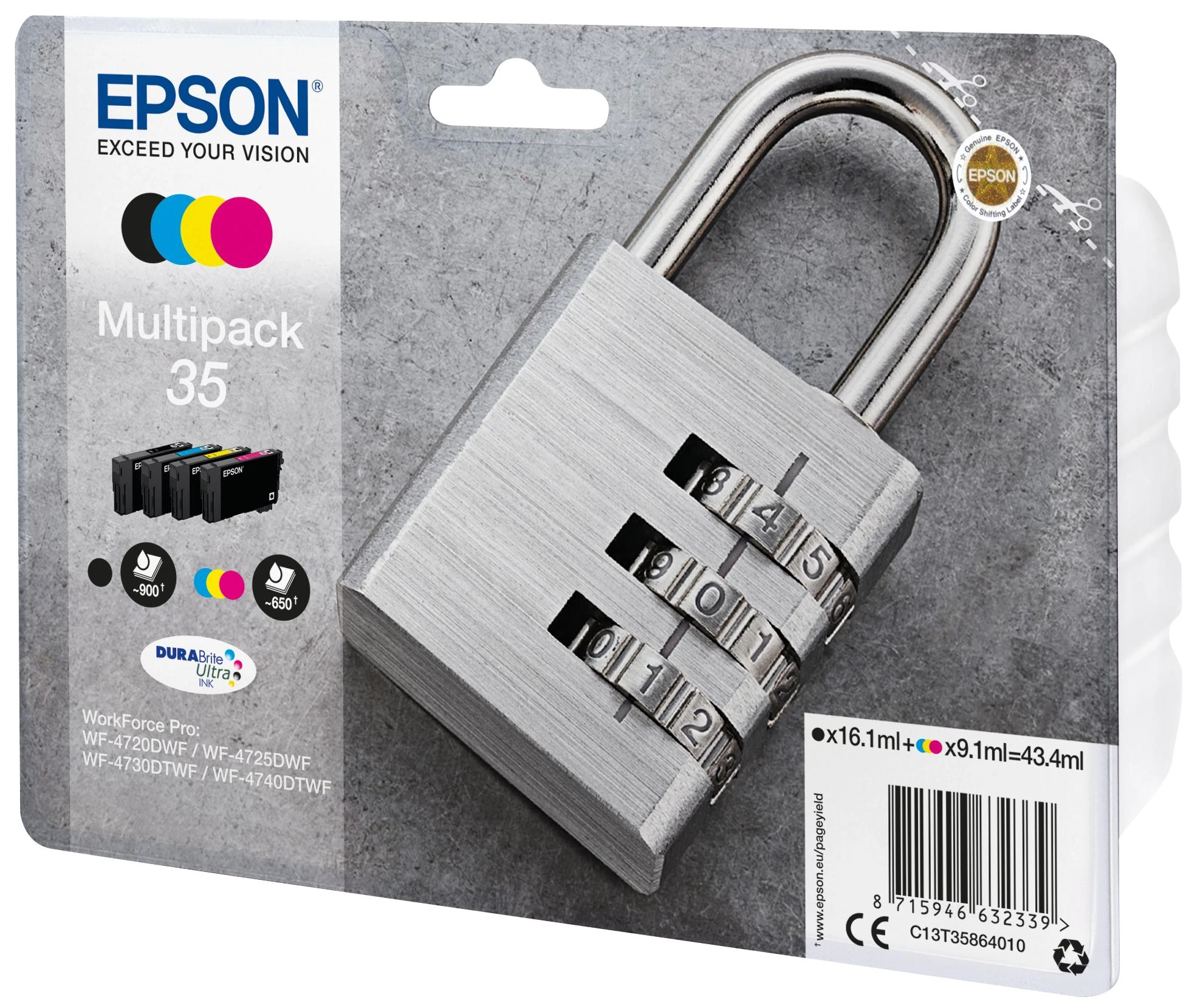Epson Padlock C13T35864010 rašalo kasetė Originalus Juoda, Žydras, Rausvai raudona, Geltona 1 vnt