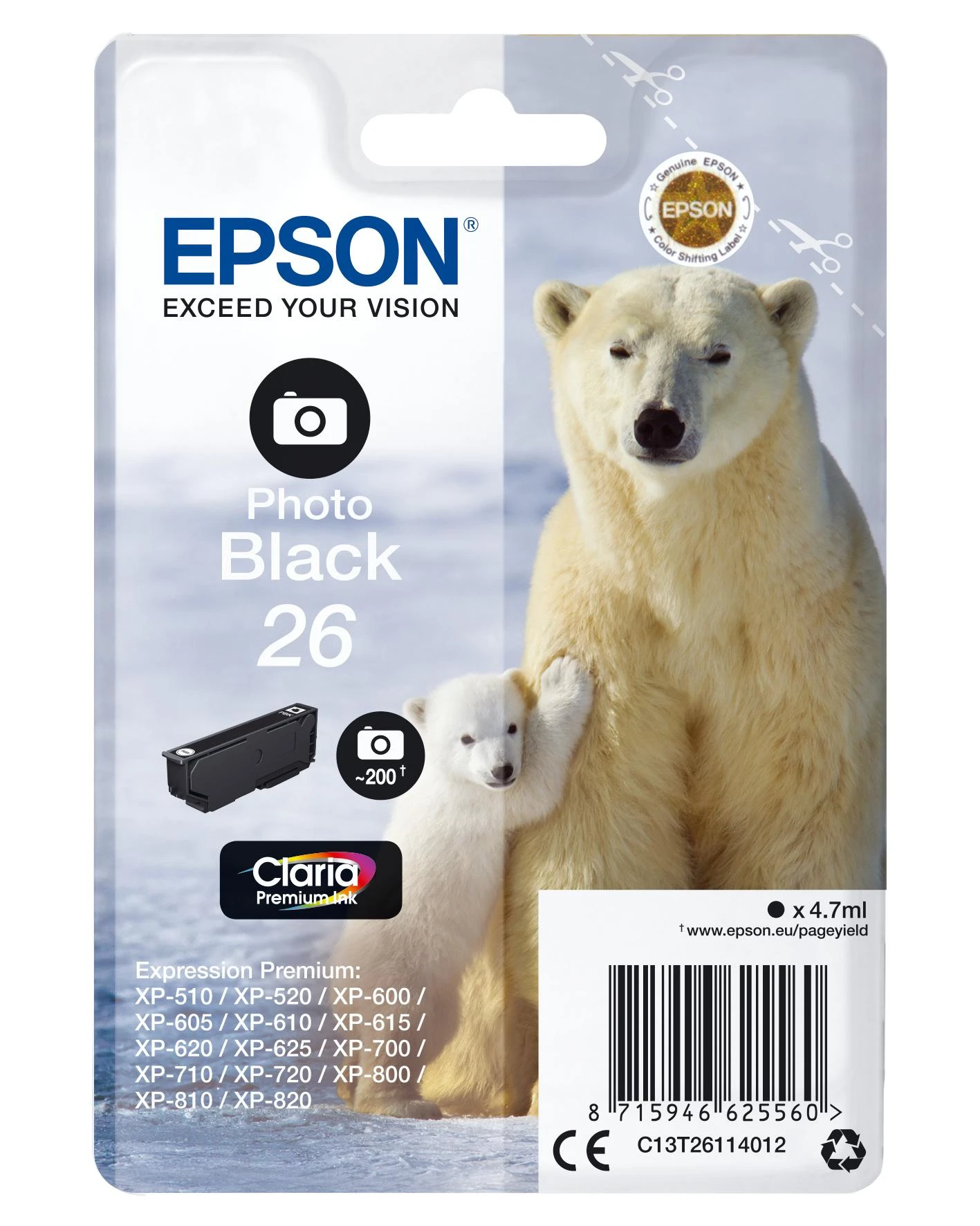 Epson Polar bear C13T26114012 rašalo kasetė Originalus Foto juoda 1 vnt