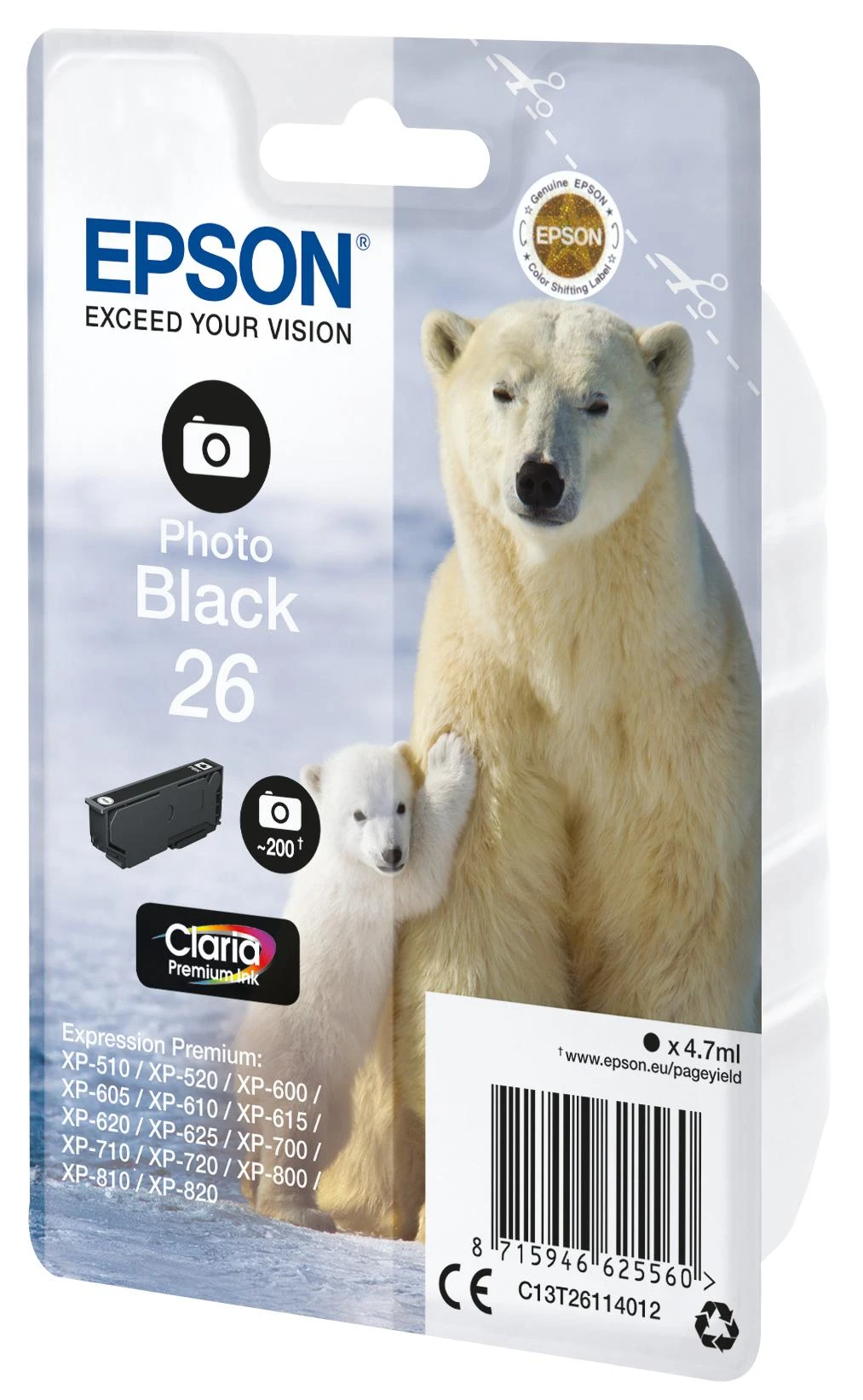 Epson Polar bear C13T26114012 rašalo kasetė Originalus Foto juoda 1 vnt