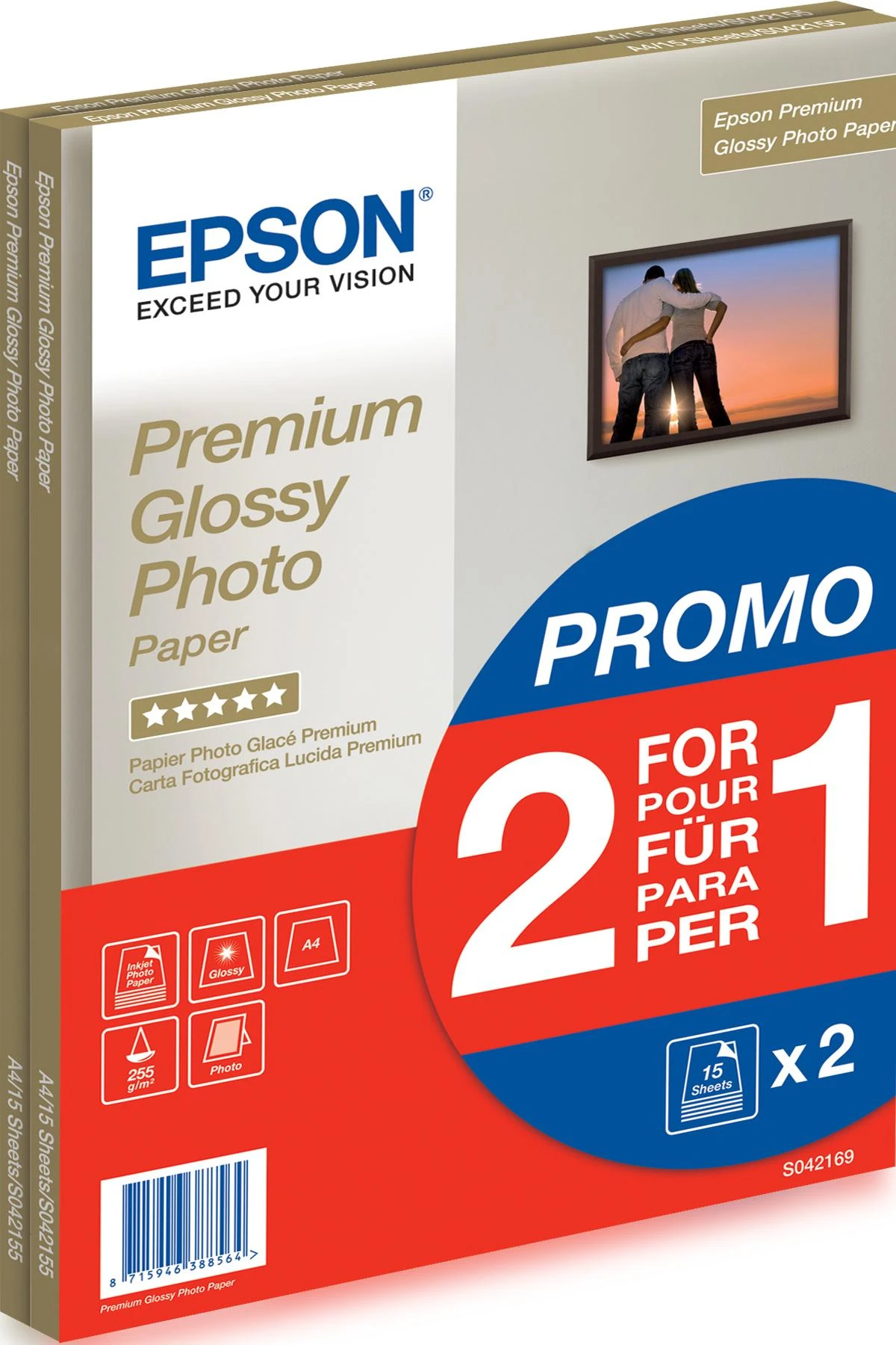 „Epson Premium Glossy Photo Paper“, 30 lapų | Nuotraukos | Baltas | 255 g/m² | A4