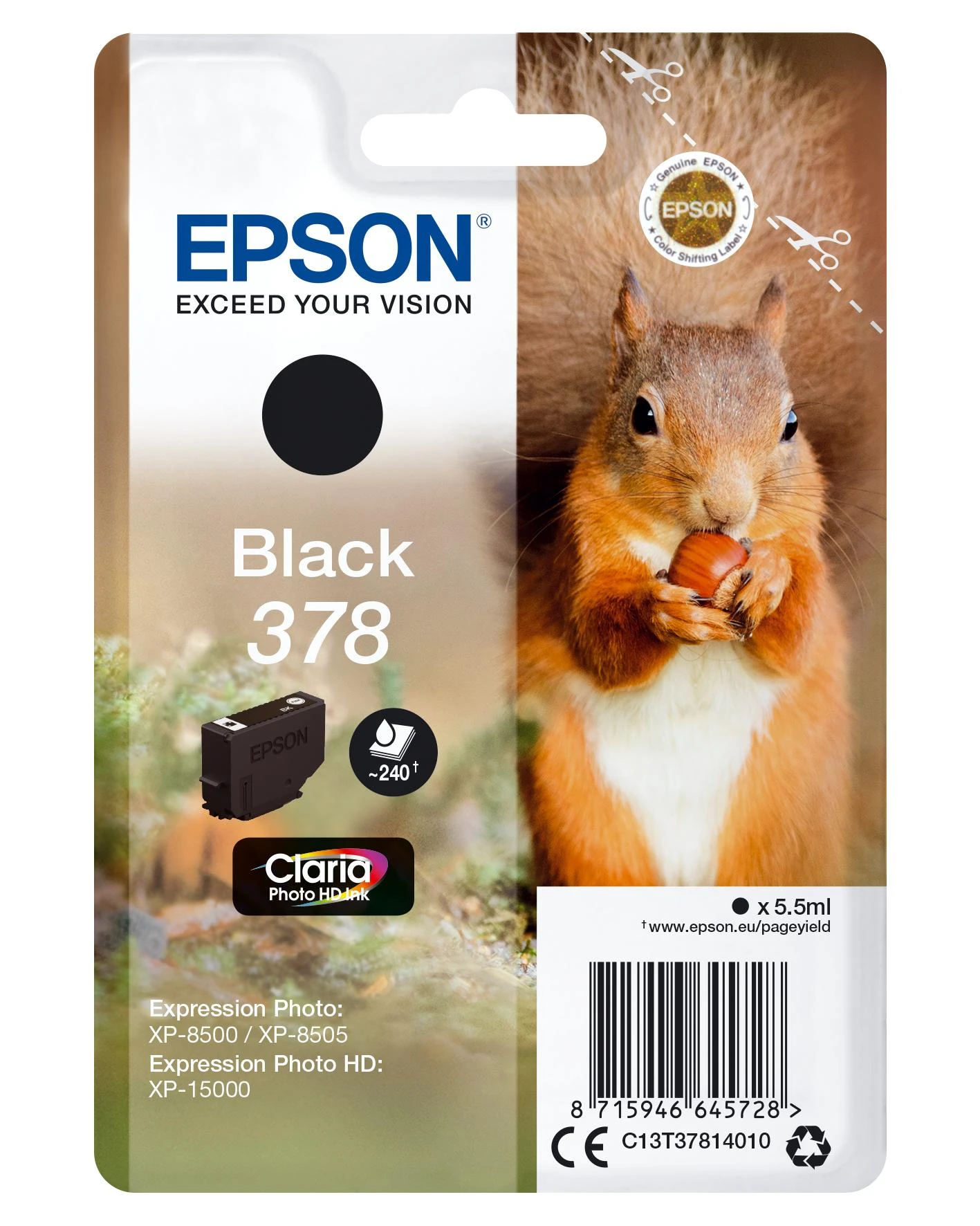 Epson Squirrel C13T37814010 rašalo kasetė Originalus Juoda 1 vnt
