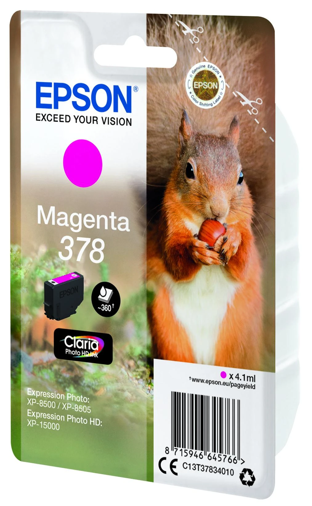Epson Squirrel C13T37834010 rašalo kasetė Originalus Rausvai raudona 1 vnt