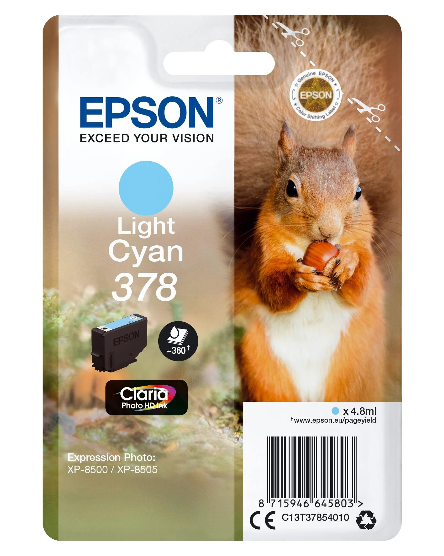 Epson Squirrel C13T37854010 rašalo kasetė Originalus Šviesus Cyan 1 vnt