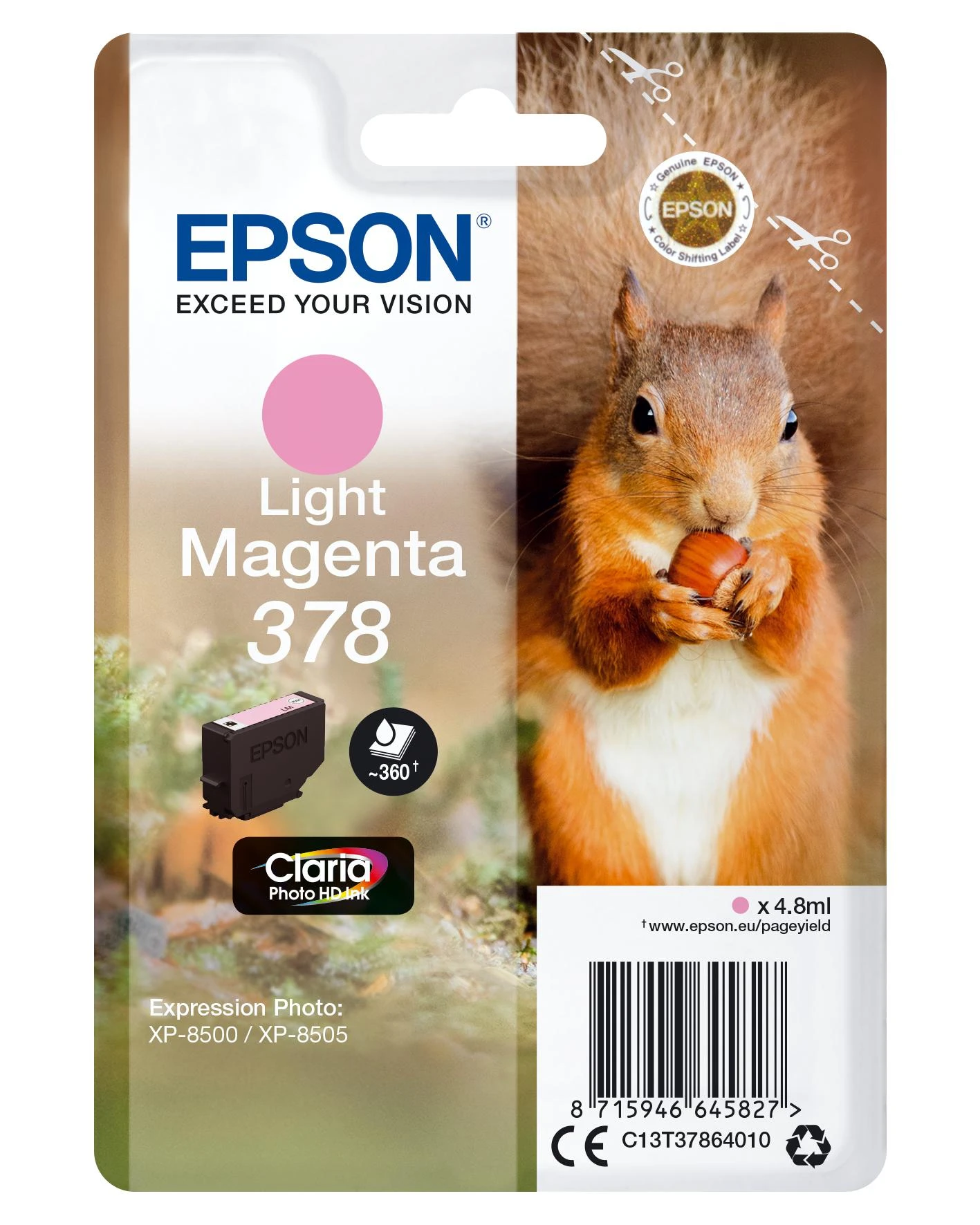 Epson Squirrel C13T37864010 rašalo kasetė Originalus Šviesi Magenta 1 vnt