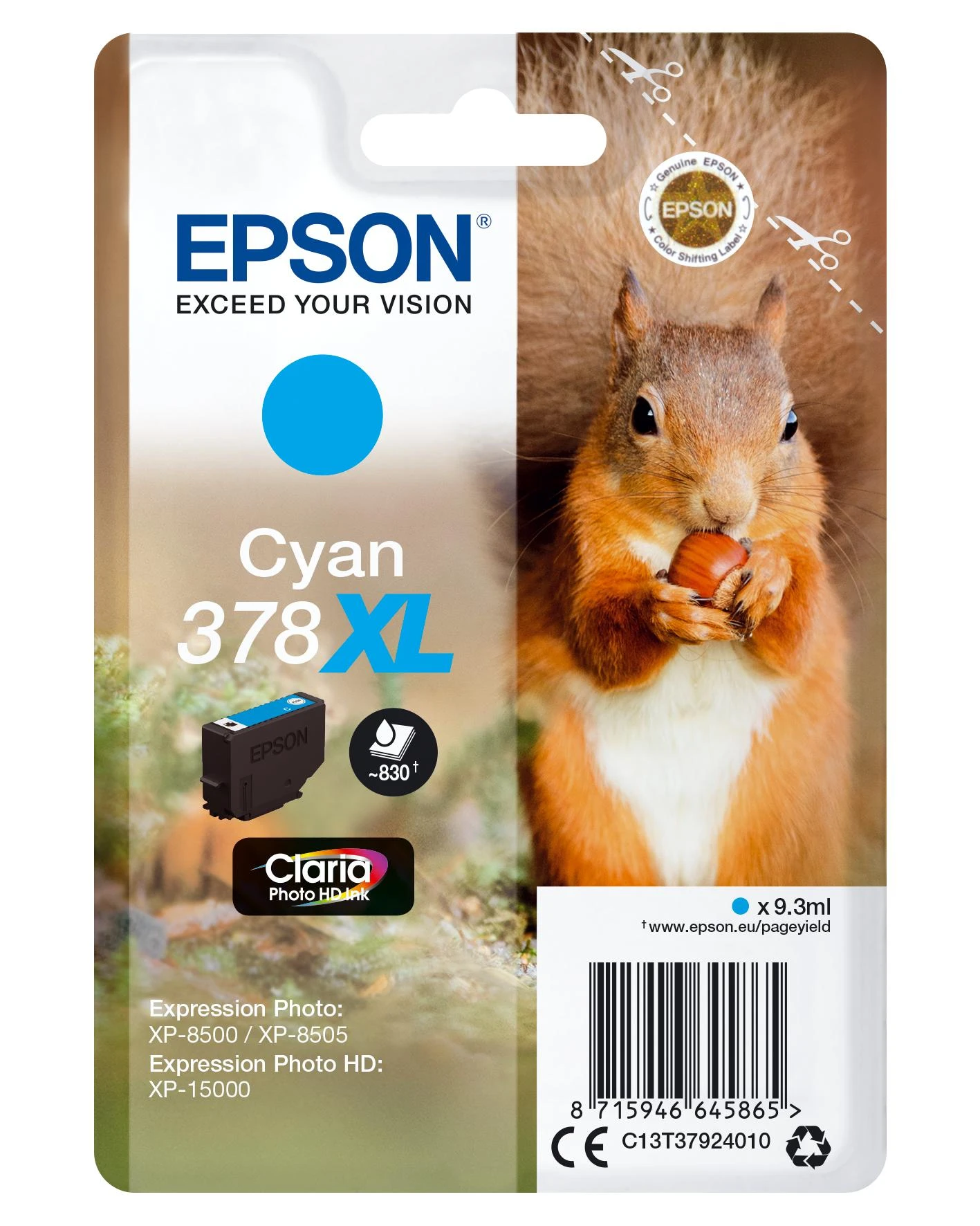 Epson Squirrel C13T37924010 rašalo kasetė Originalus Žydras 1 vnt