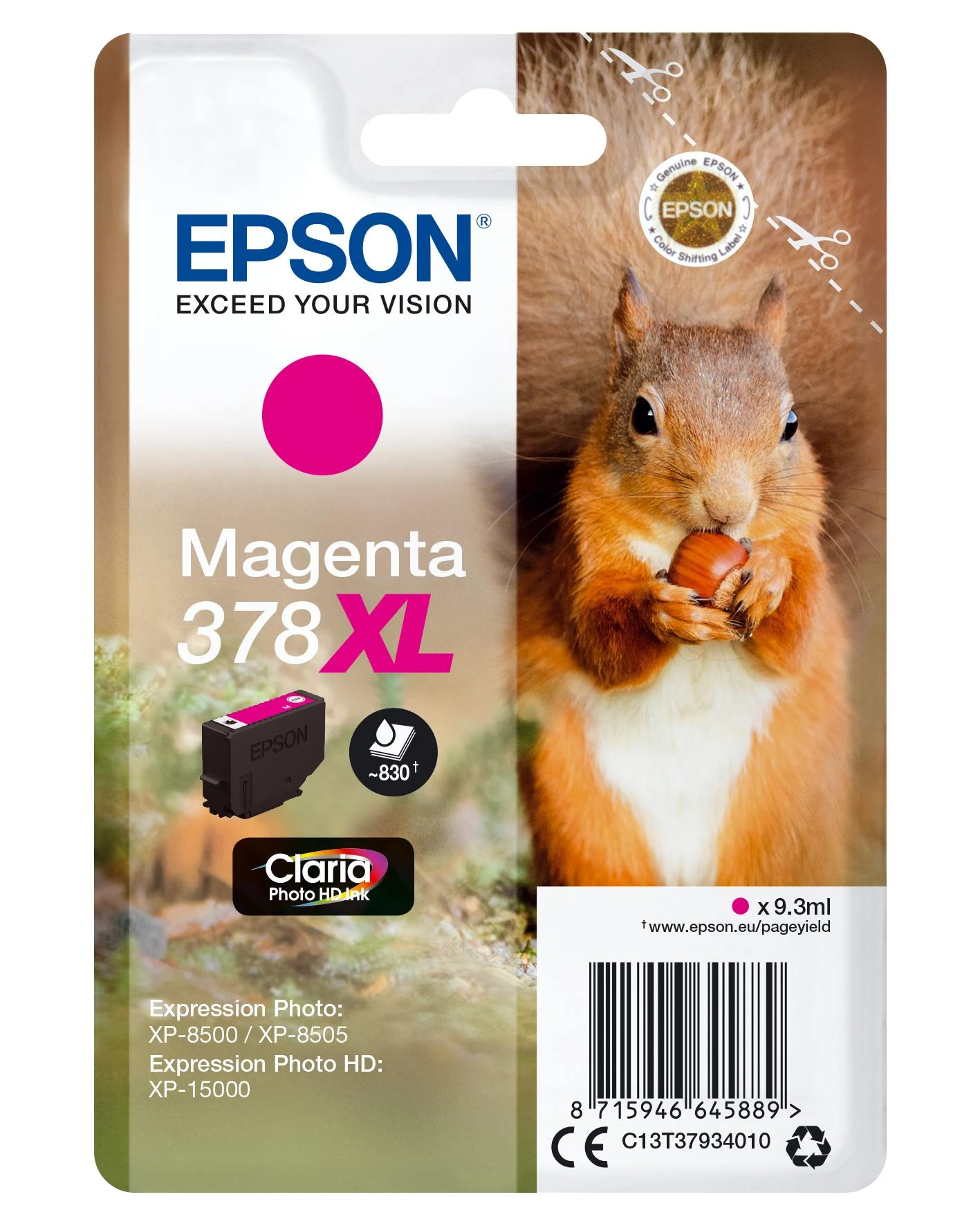 Epson Squirrel C13T37934010 rašalo kasetė Originalus Rausvai raudona 1 vnt