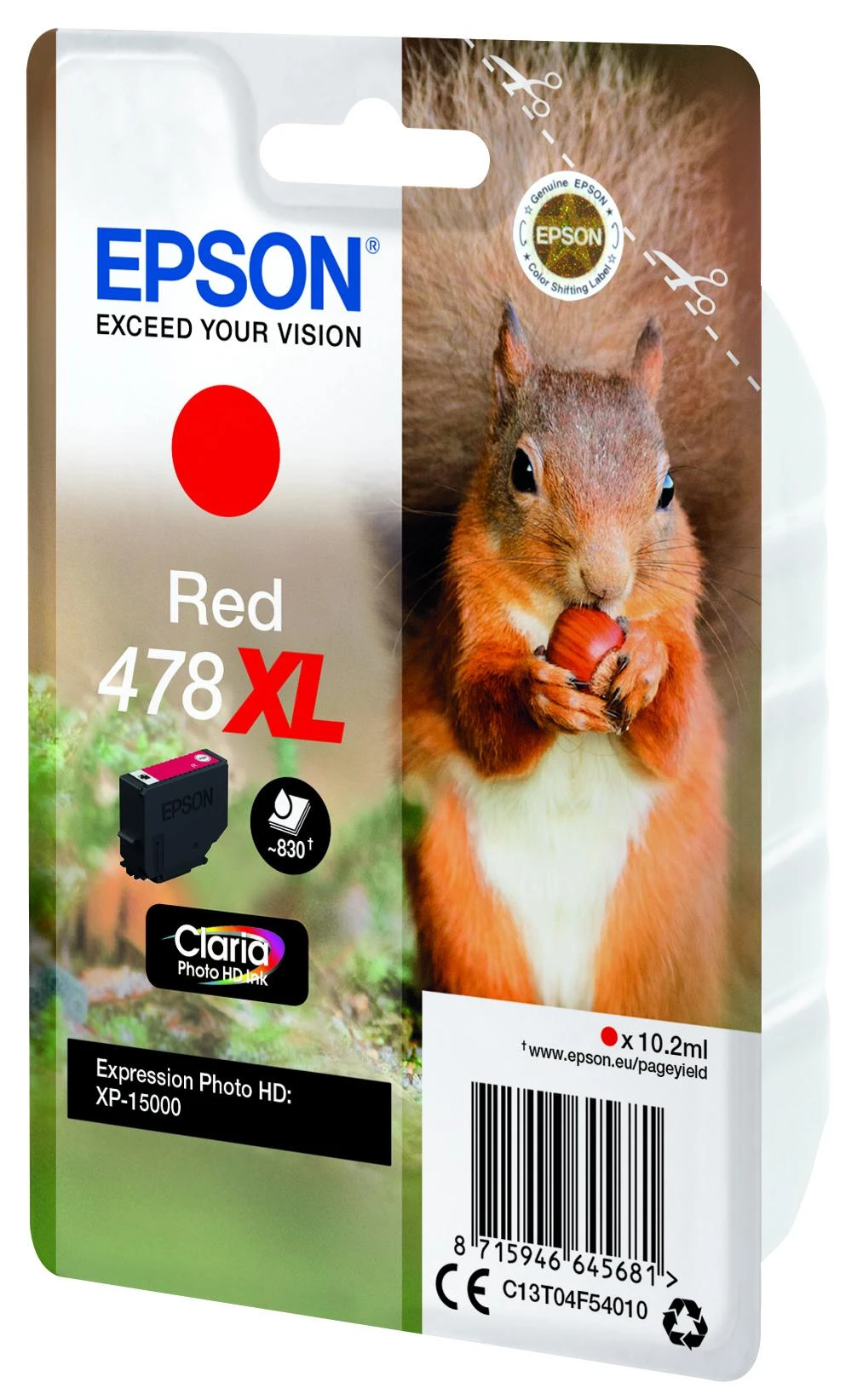 Epson Squirrel Singlepack Raudona 478XL Claria Photo HD Ink Originalus Raudona