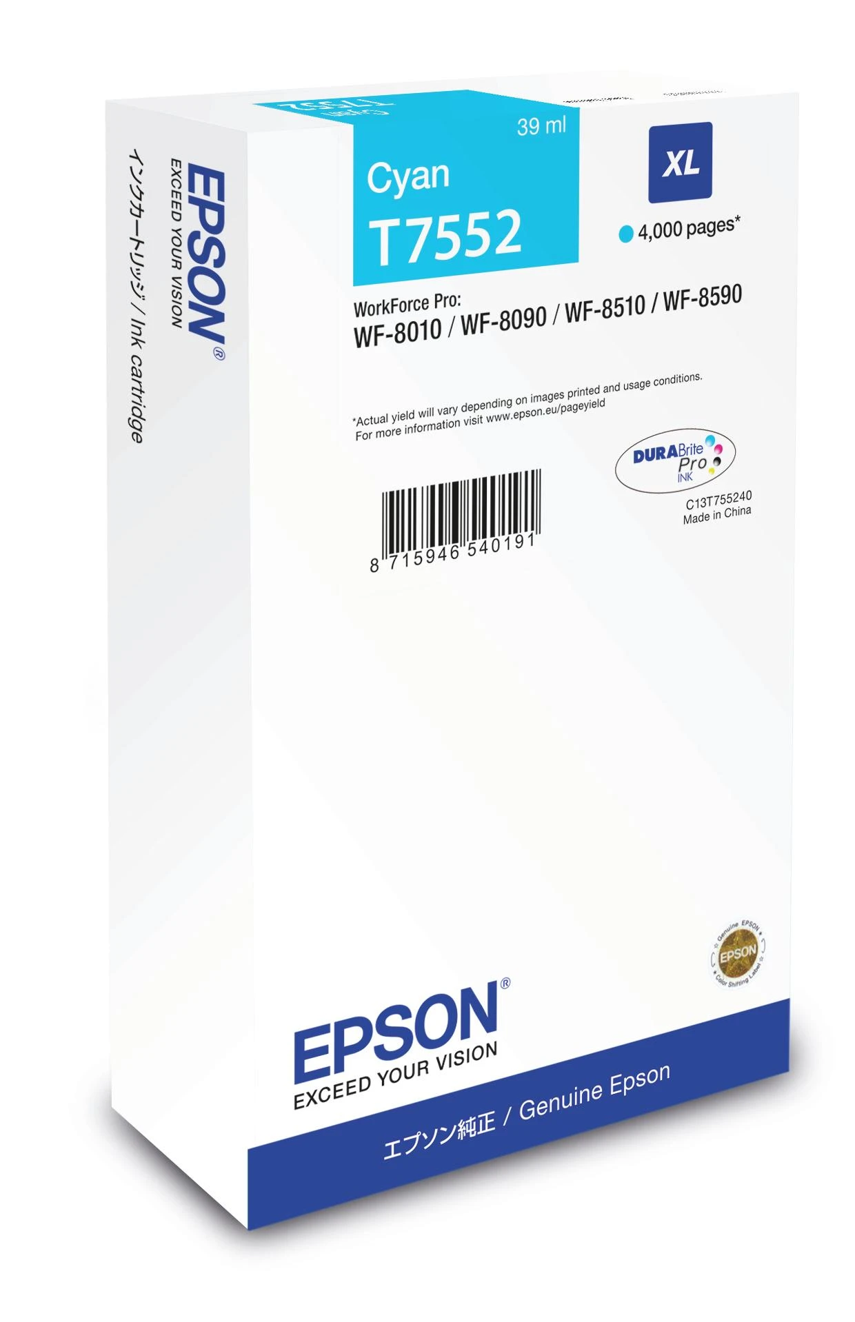 Rašalo kasetė Epson T7552 XL. Žydra