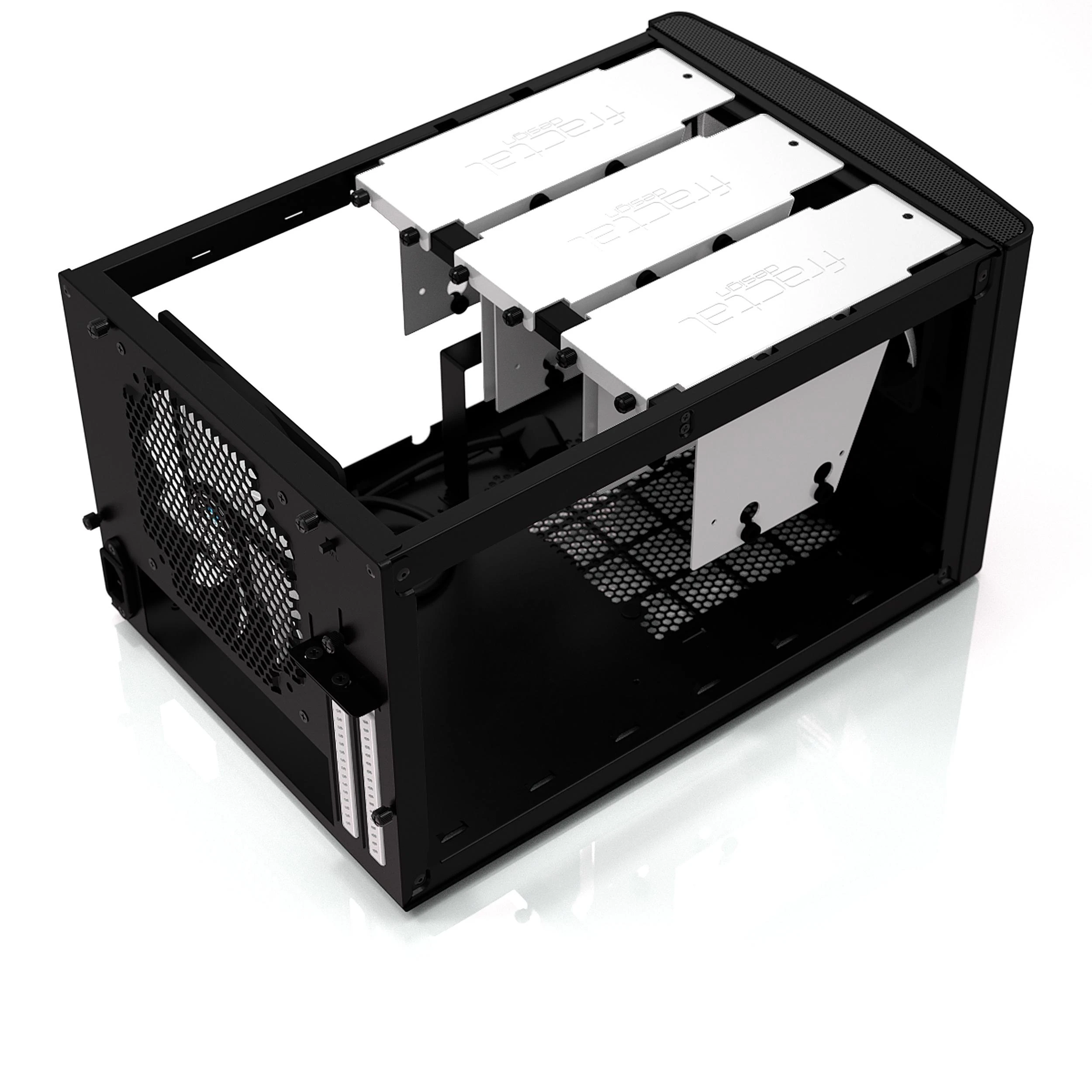„Fractal Design“ | „NODE 304“ | 2 – USB 3.0 (pridedamas vidinis 3.0–2.0 adapteris) 1 – 3,5 mm garso įvestis (mikrofonas) 1 – 3,5 mm garso išvestis (ausinės) Maitinimo mygtukas su LED indikatoriumi HDD LED | Juodas