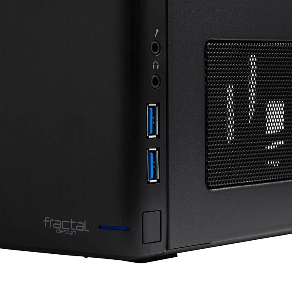 „Fractal Design“ | „NODE 304“ | 2 – USB 3.0 (pridedamas vidinis 3.0–2.0 adapteris) 1 – 3,5 mm garso įvestis (mikrofonas) 1 – 3,5 mm garso išvestis (ausinės) Maitinimo mygtukas su LED indikatoriumi HDD LED | Juodas