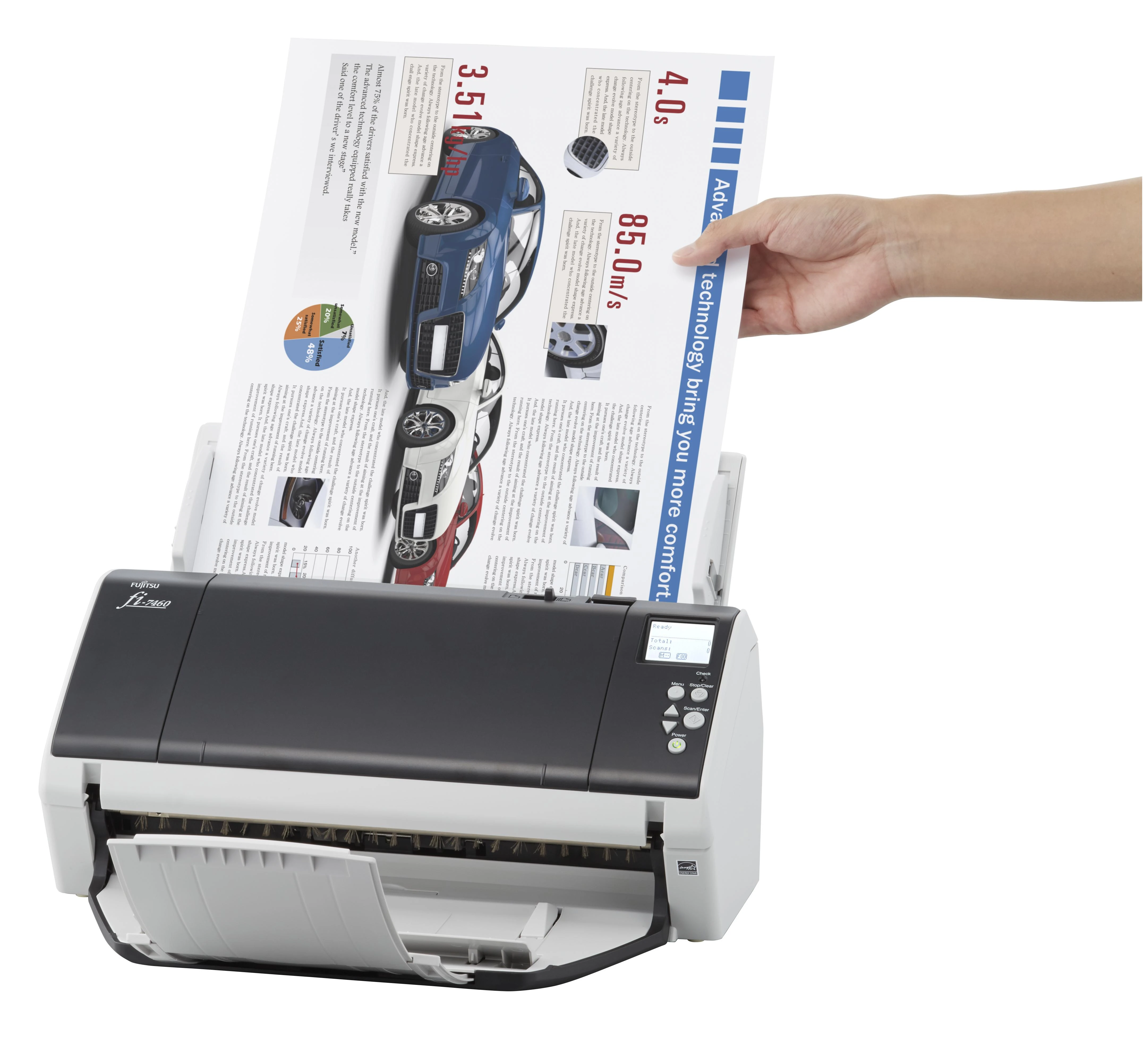 Fujitsu fi-7460 600 x 600 DPI ADF + mechaninio padavimo skeneris Pilka, Balta A3