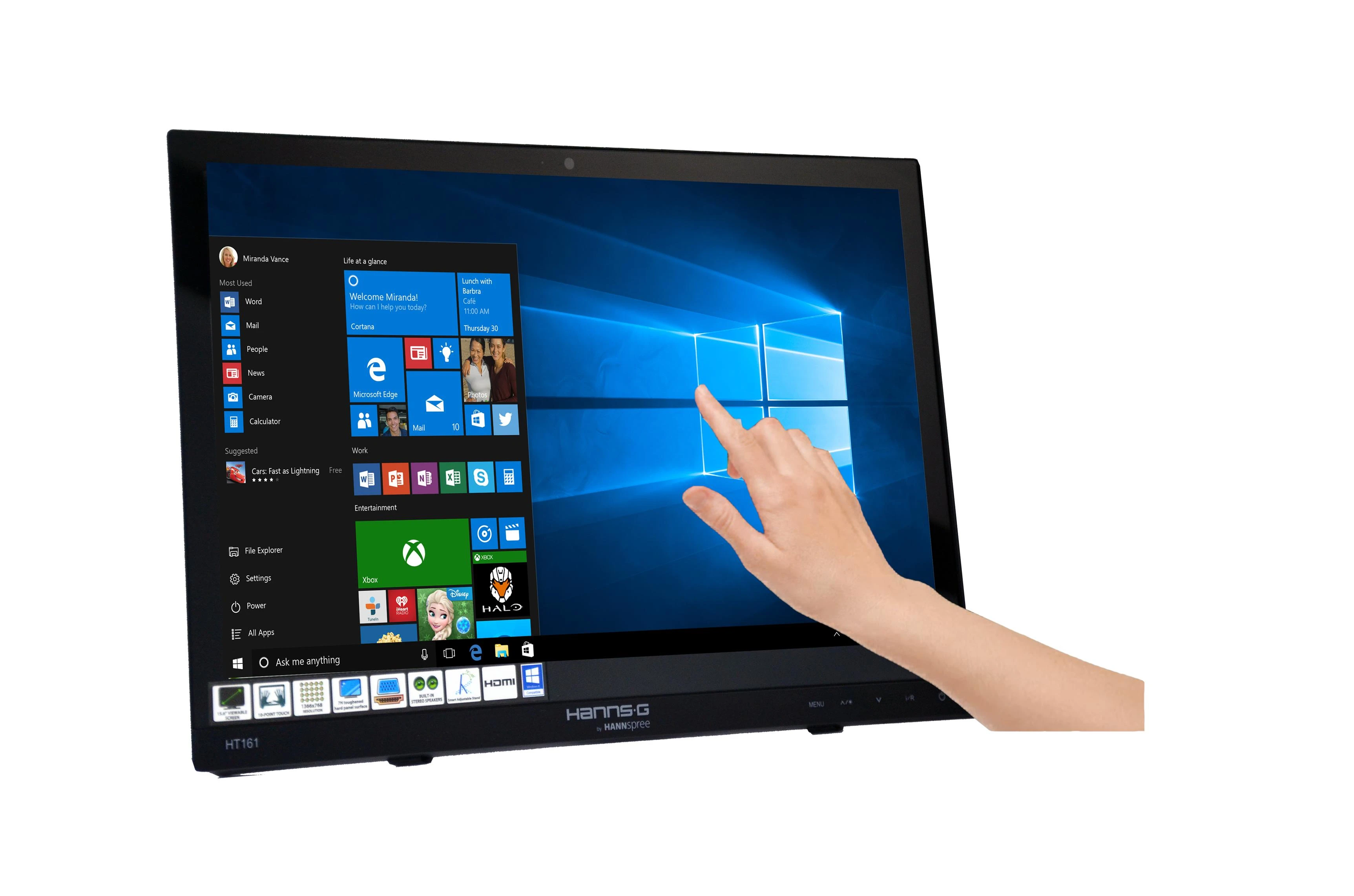 Monitorius Hannspree HT 161 HNB 39,6 cm (15.6") 1366 x 768 pikseliai Juoda „Multi-touch“ Stalo paviršius