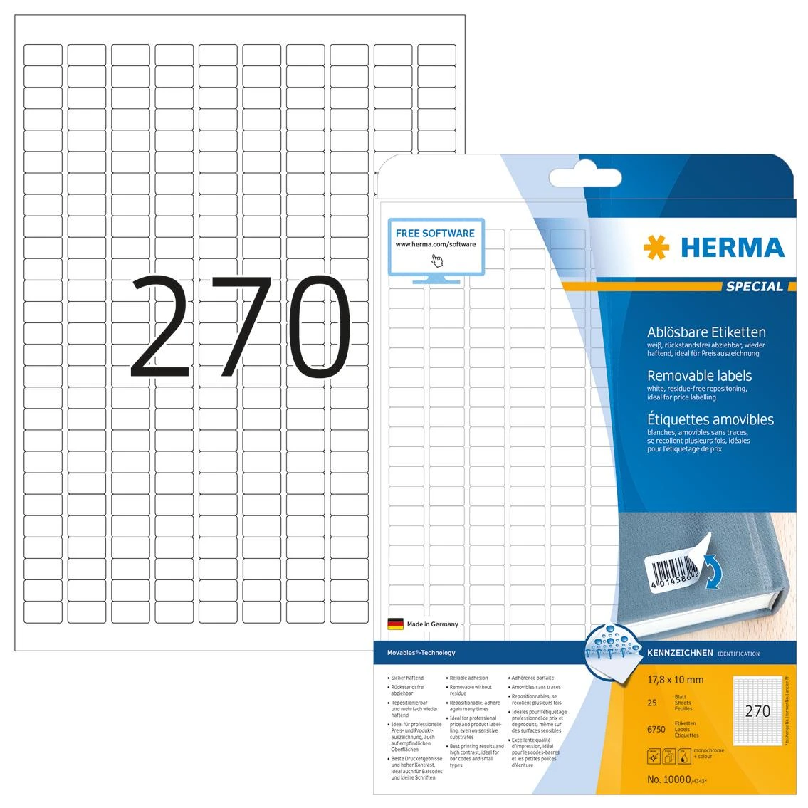 HERMA 10000 etiketė spausdinimui Balta Lipni spausdintuvo etiketė