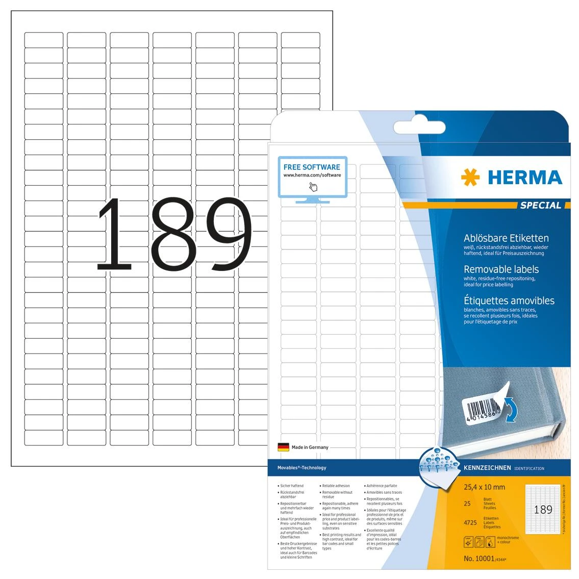 HERMA 10001 etiketė spausdinimui Balta Lipni spausdintuvo etiketė