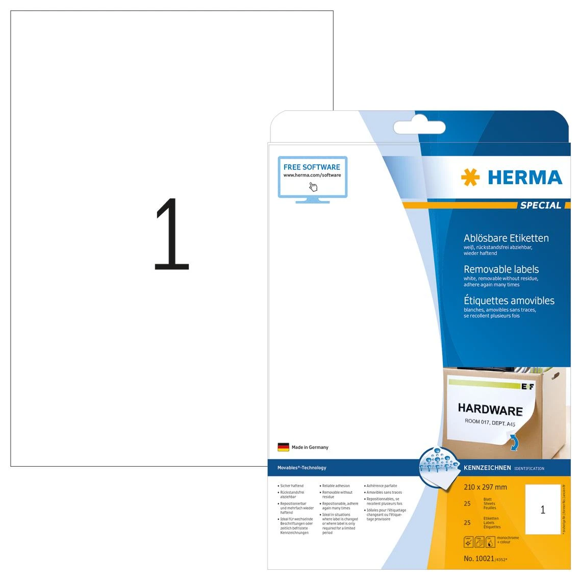 HERMA 10021 etiketė spausdinimui Balta Lipni spausdintuvo etiketė