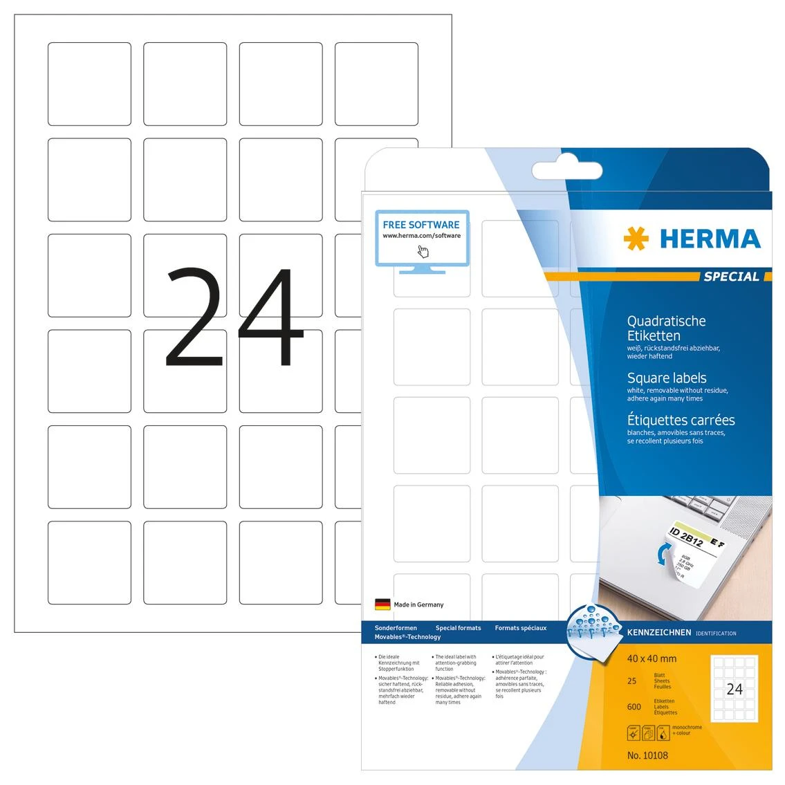 HERMA 10108 etiketė spausdinimui Balta Lipni spausdintuvo etiketė
