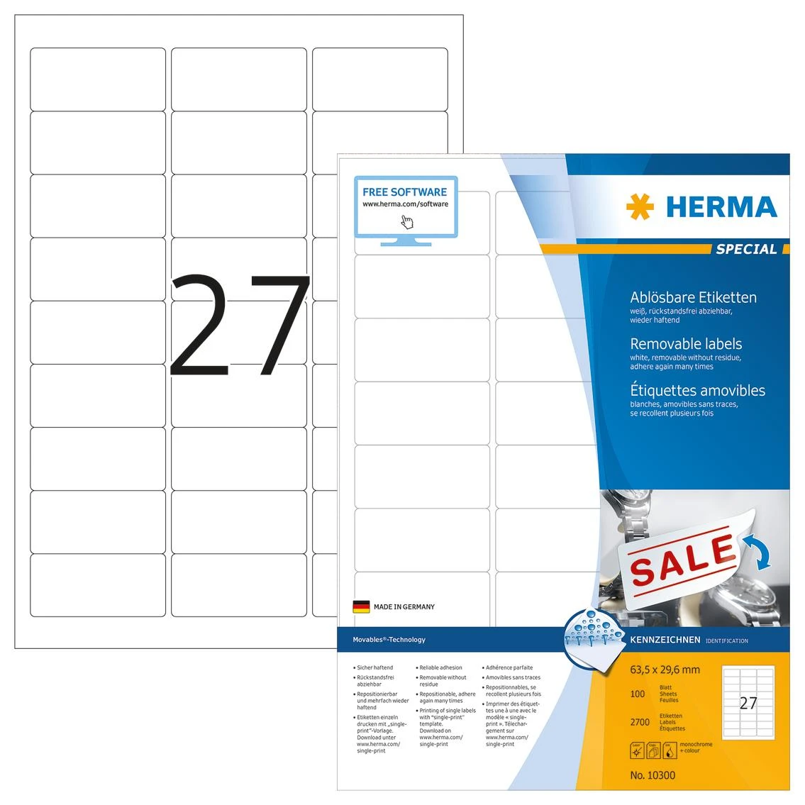 HERMA 10300 etiketė spausdinimui Balta Lipni spausdintuvo etiketė