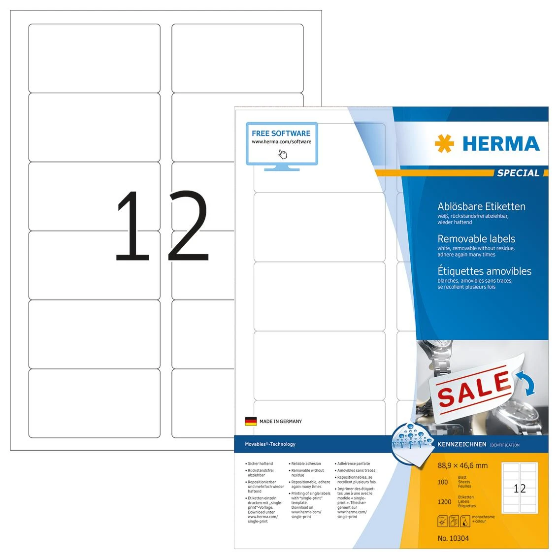 HERMA 10304 etiketė spausdinimui Balta Lipni spausdintuvo etiketė