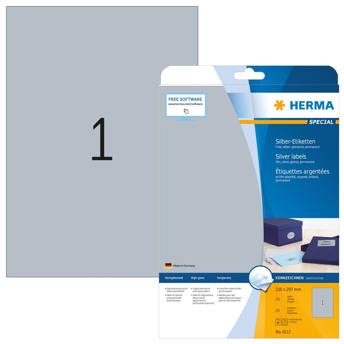 HERMA 4117 etiketė spausdinimui Sidabras Lipni spausdintuvo etiketė