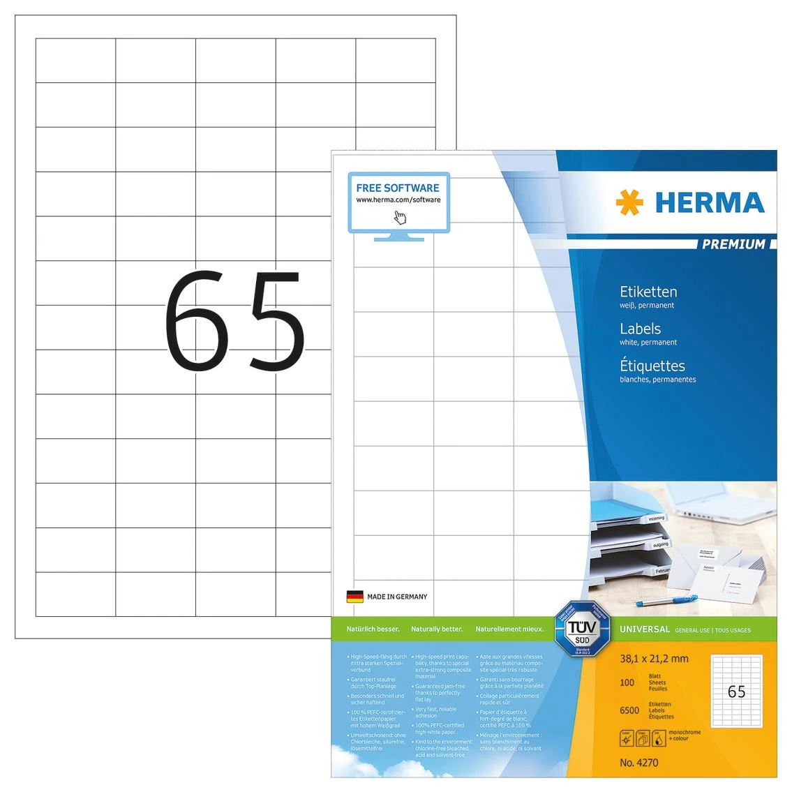 HERMA 4270 etiketė spausdinimui Balta Lipni spausdintuvo etiketė