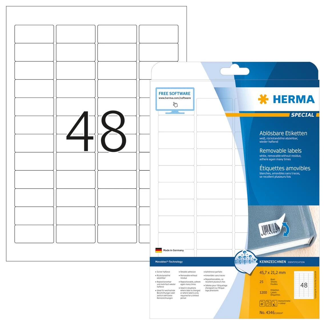 HERMA 4346 etiketė spausdinimui Balta Lipni spausdintuvo etiketė