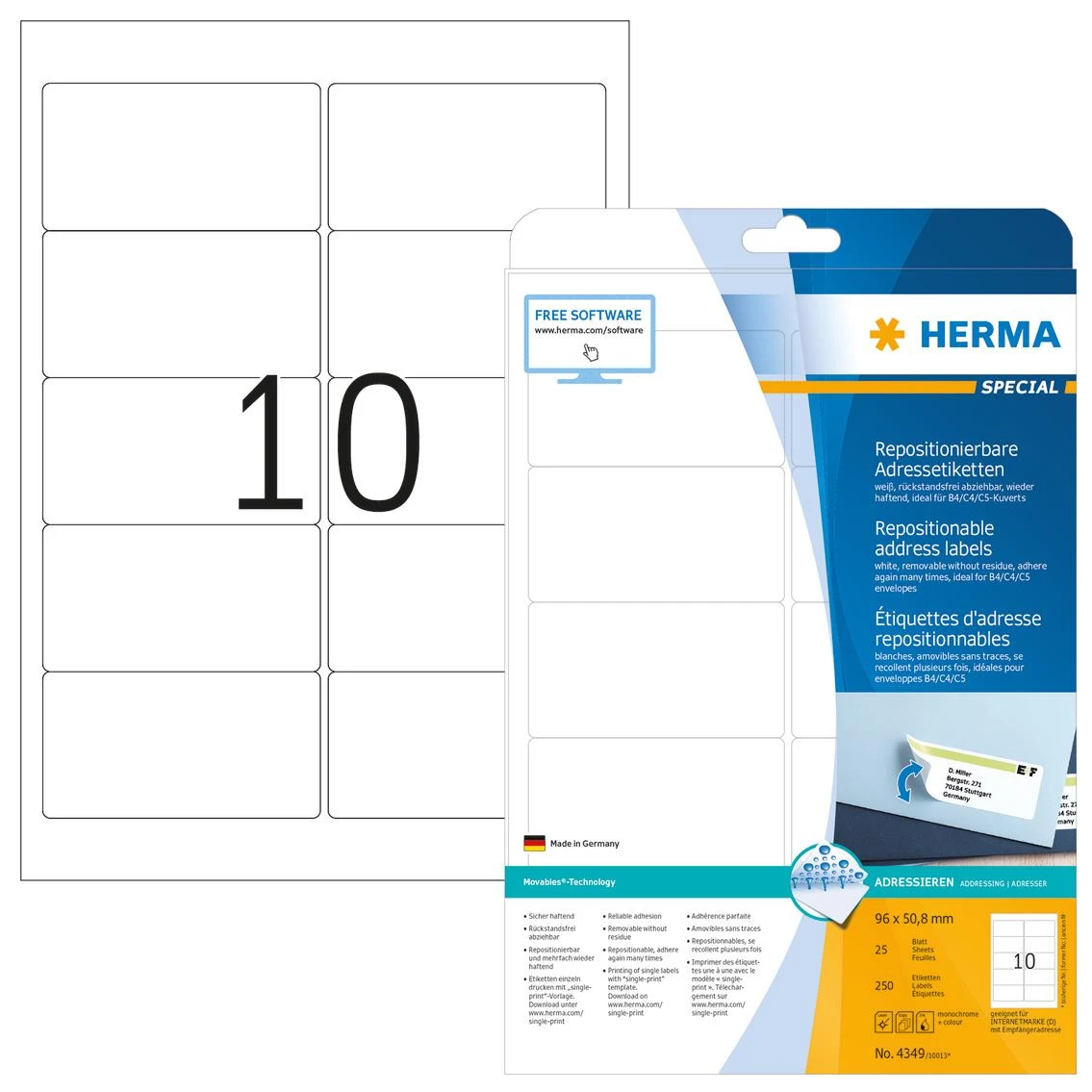 HERMA 4349 etiketė spausdinimui Balta Lipni spausdintuvo etiketė