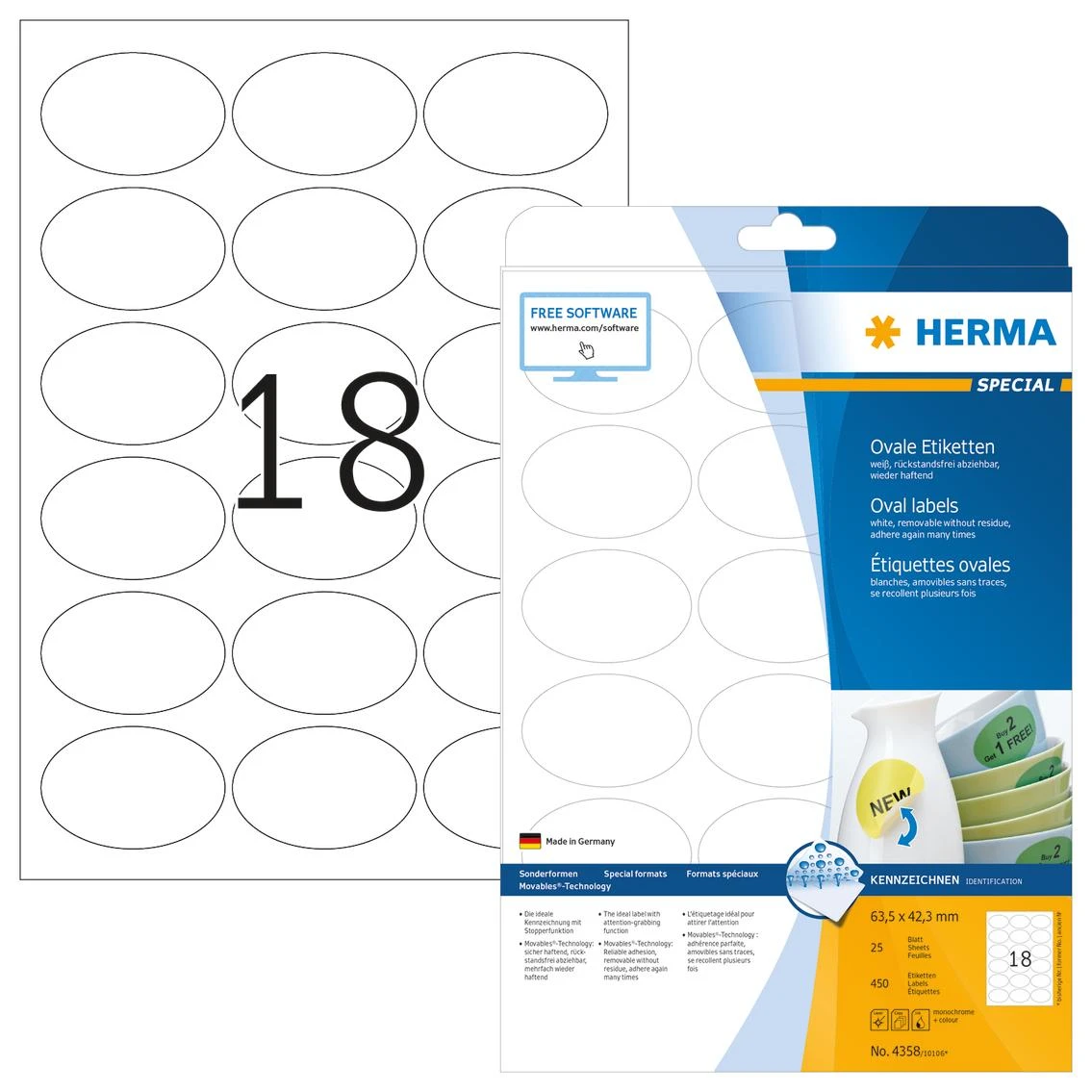 HERMA 4358 etiketė spausdinimui Balta Lipni spausdintuvo etiketė