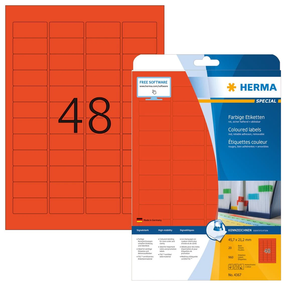 HERMA 4367 etiketė spausdinimui Raudona Lipni spausdintuvo etiketė