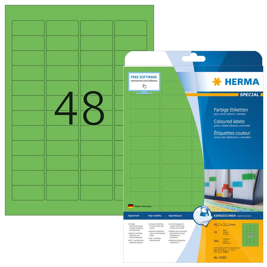 HERMA 4369 etiketė spausdinimui Žalia Lipni spausdintuvo etiketė