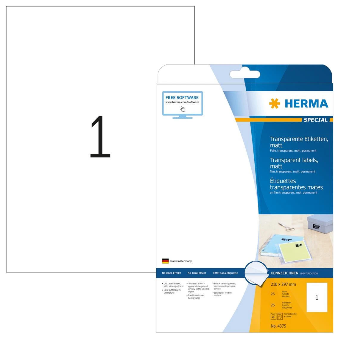 HERMA 4375 etiketė spausdinimui Permatomas Lipni spausdintuvo etiketė