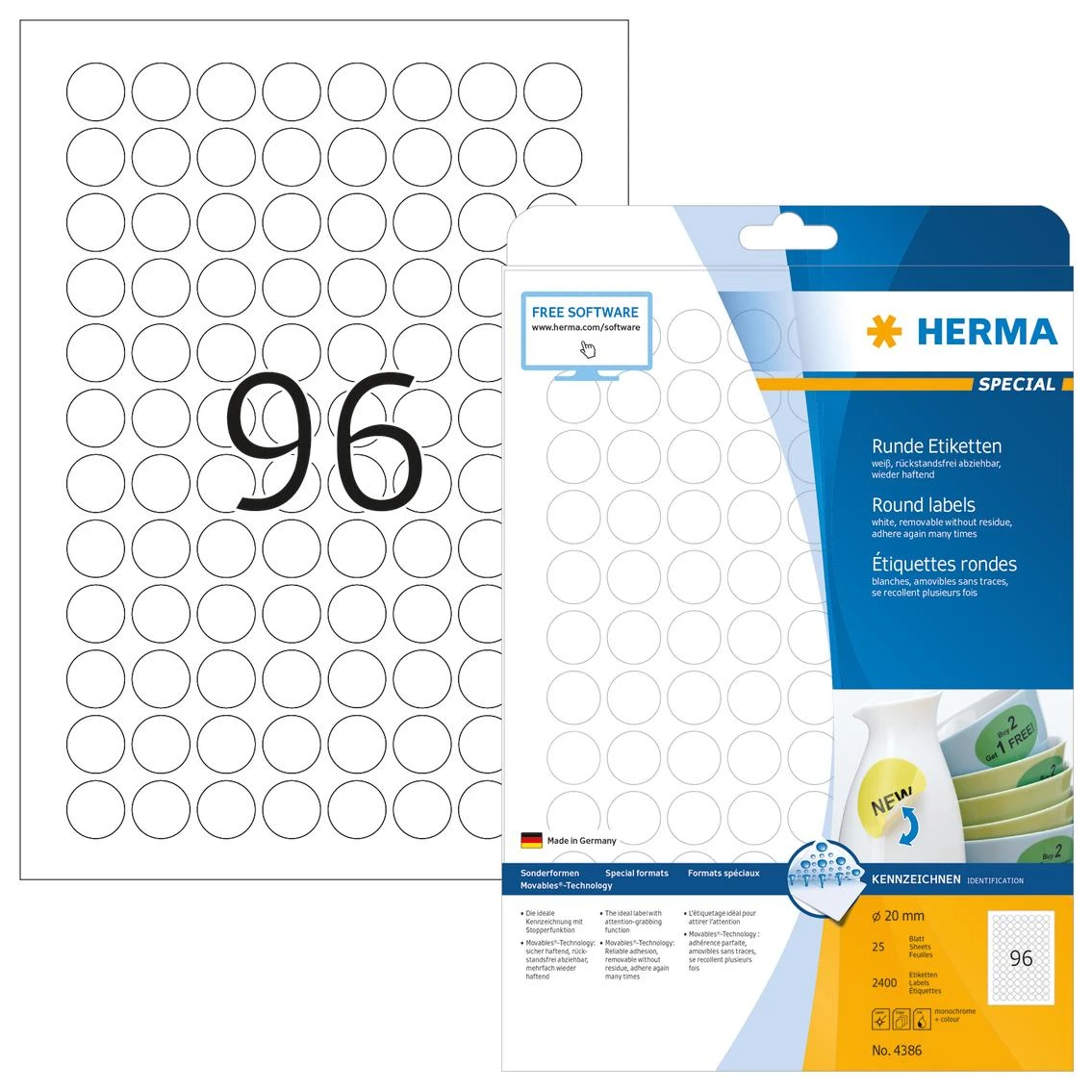 HERMA 4386 etiketė spausdinimui Balta Lipni spausdintuvo etiketė
