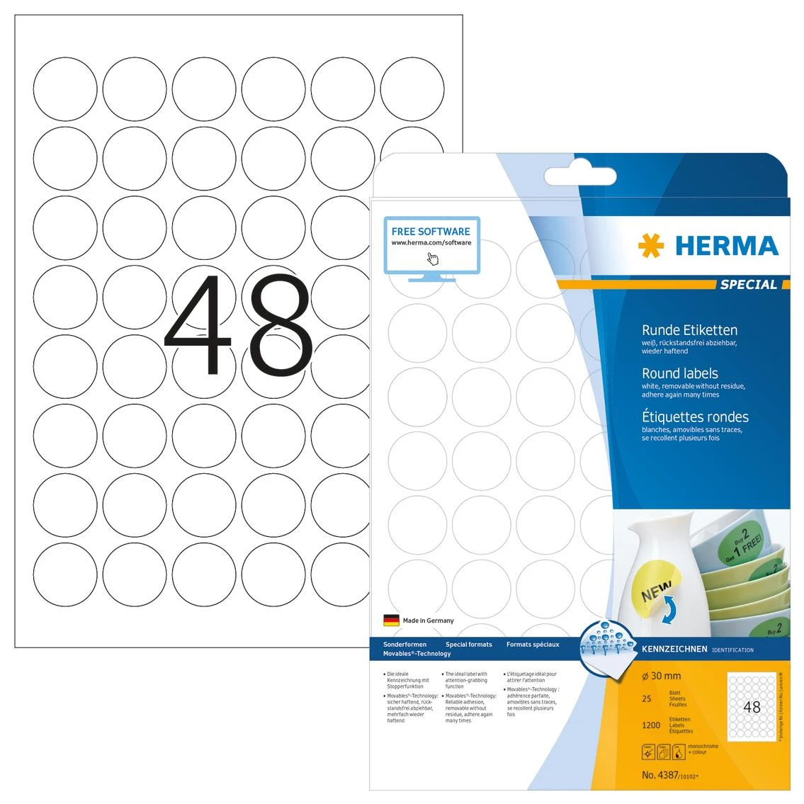 HERMA 4387 etiketė spausdinimui Balta Lipni spausdintuvo etiketė
